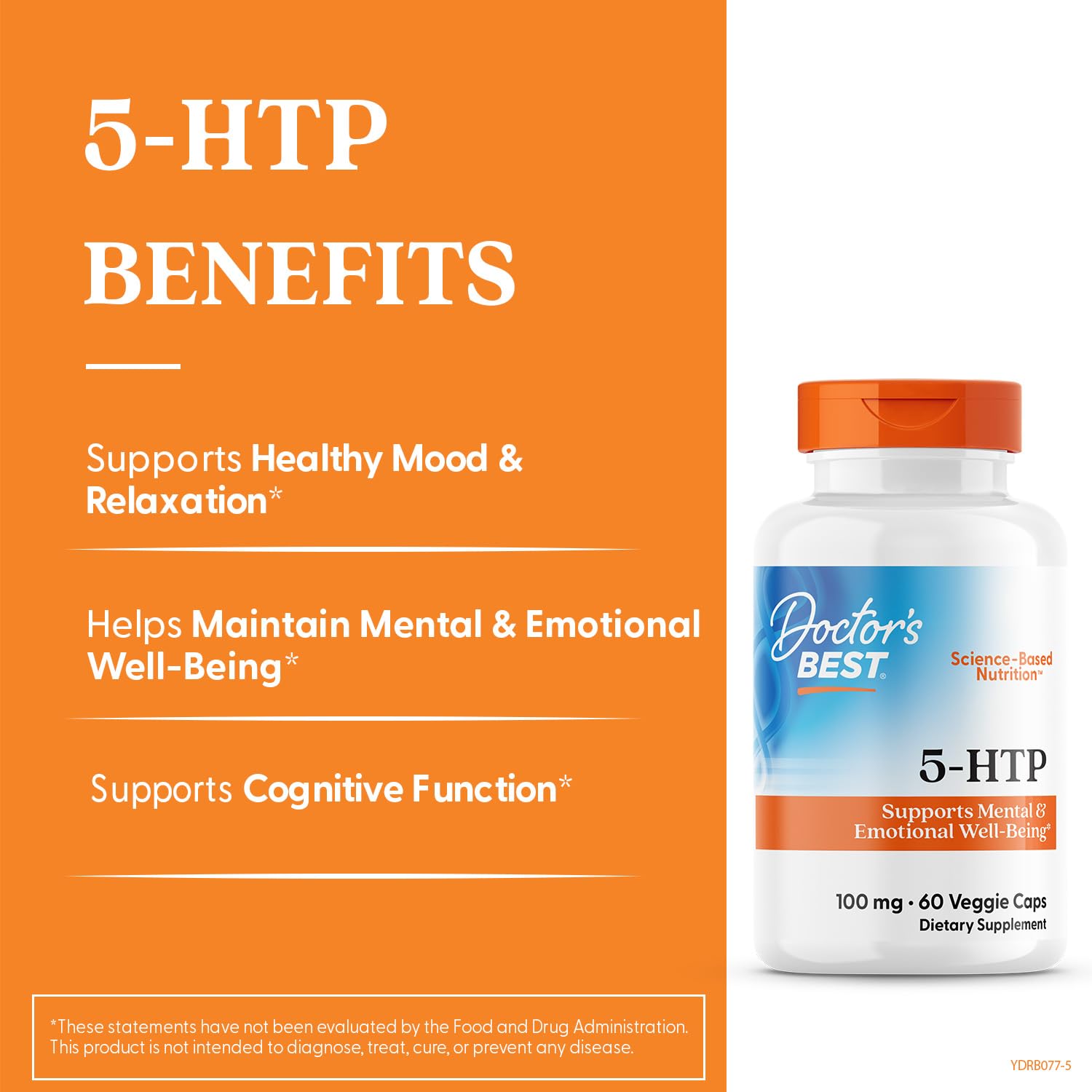 Doctor's BEST 5-HTP bottle with label showing ingredients