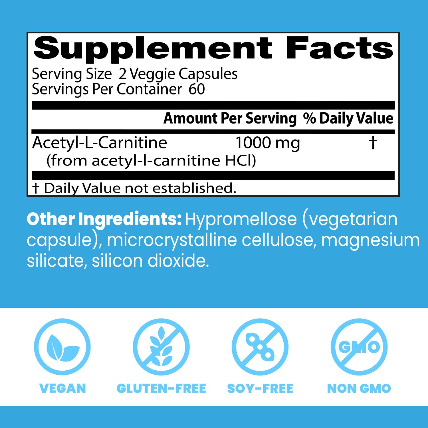 Doctor's BEST Acetyl L-Carnitine 1000mg supplement side view