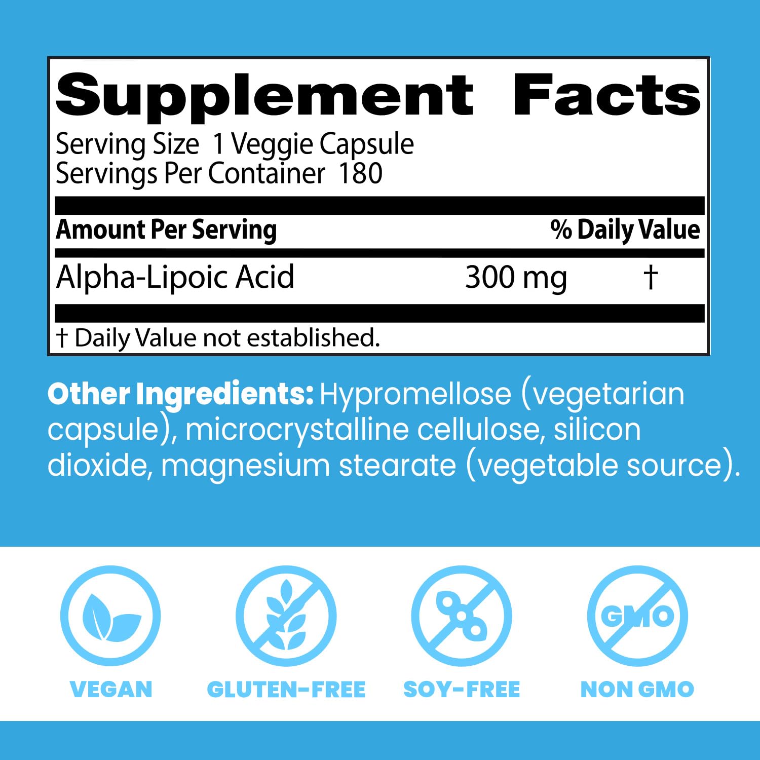 Doctor's BEST Alpha Lipoic Acid Supplement 300mg side view