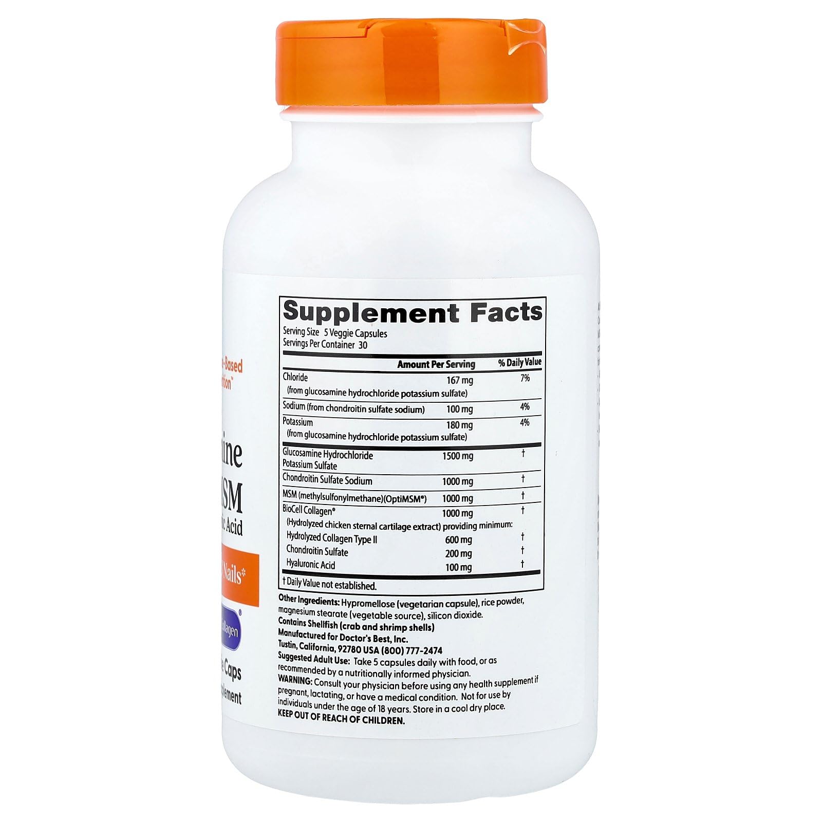 Doctor's BEST Chondroitin & Glucosamine Supplement capsules close-up