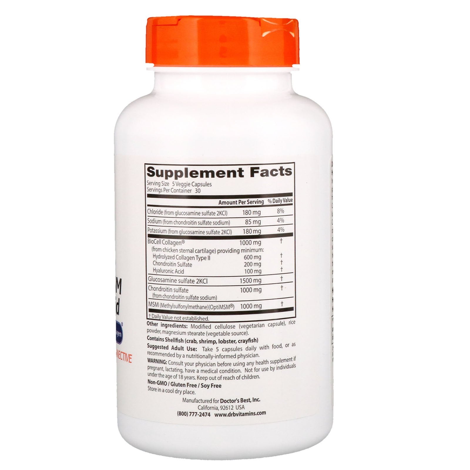 Doctor's BEST Chondroitin & Glucosamine Supplement nutritional information