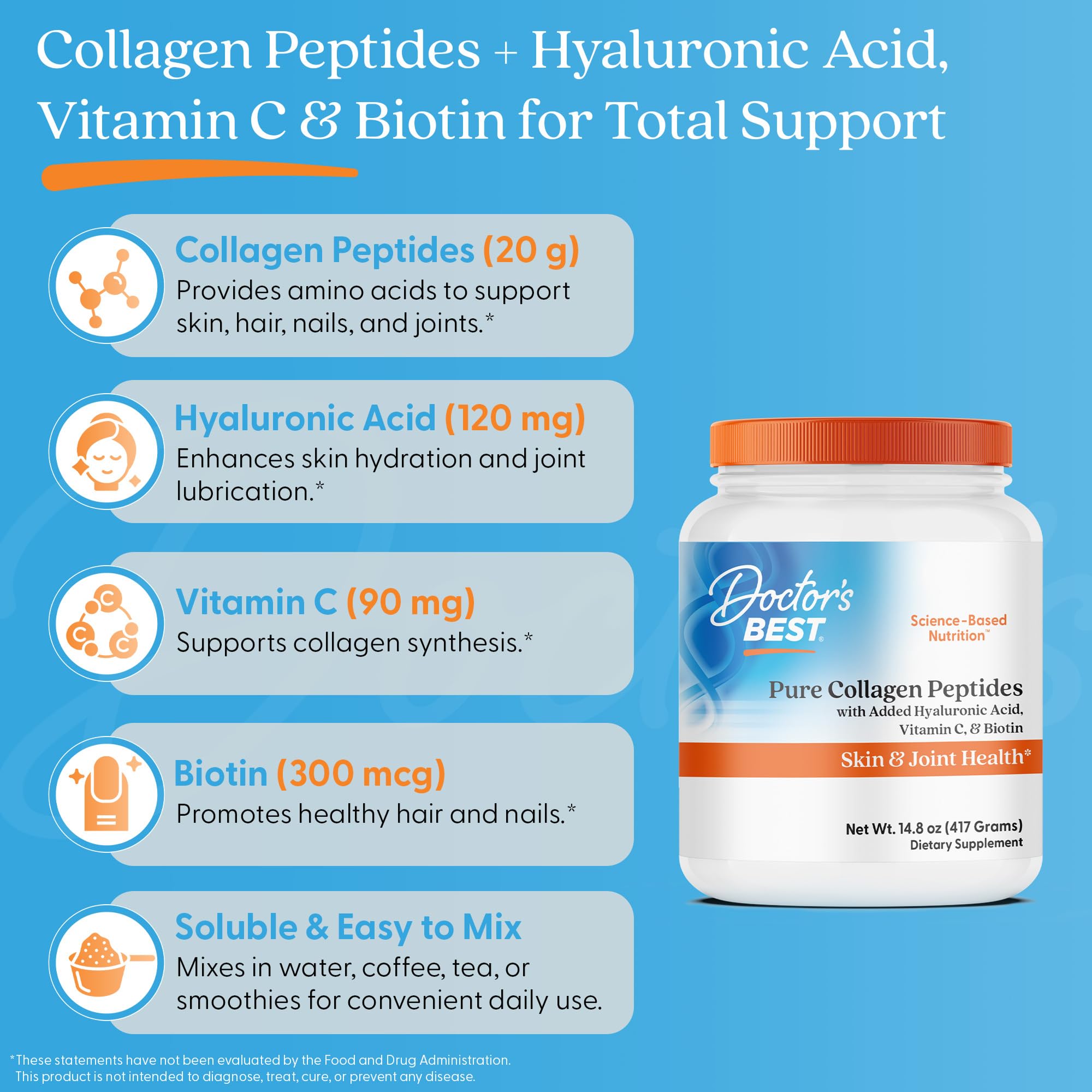 Doctor's BEST Collagen Peptides Powder with vitamin C label