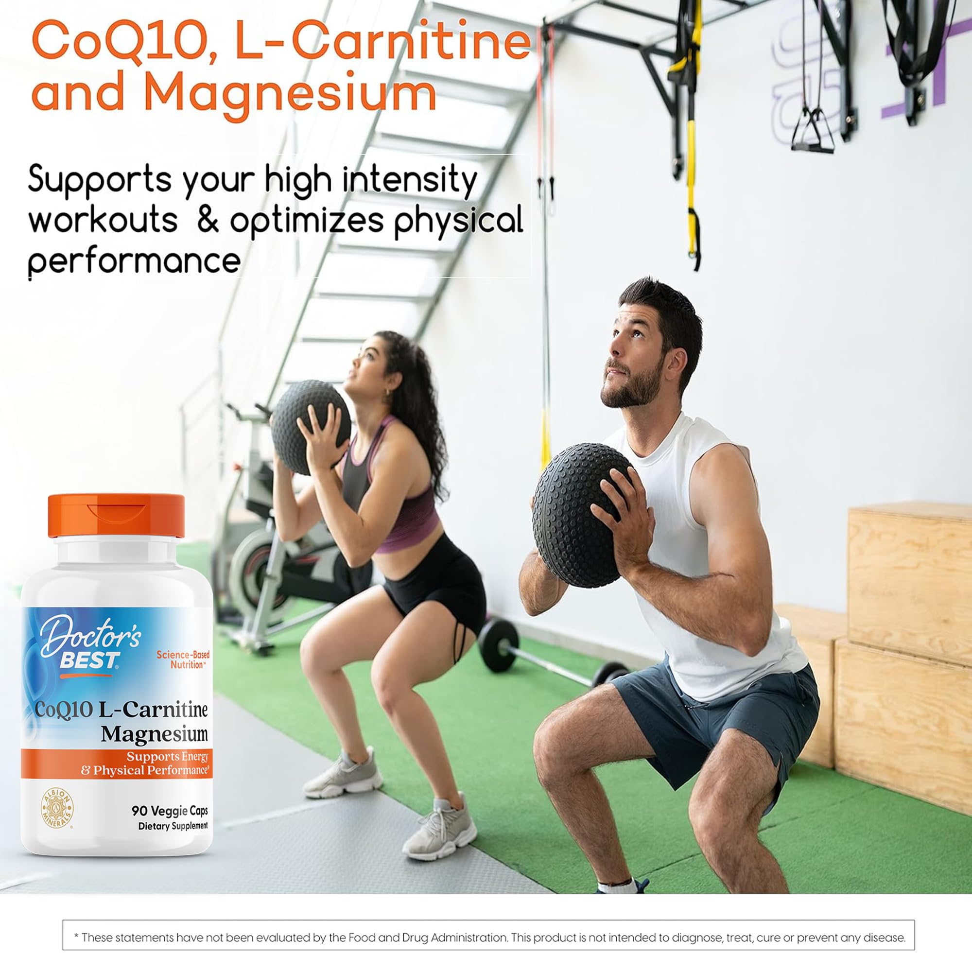 Doctor's BEST CoQ10 L-Carnitine Magnesium Complex 200mg capsules on a table