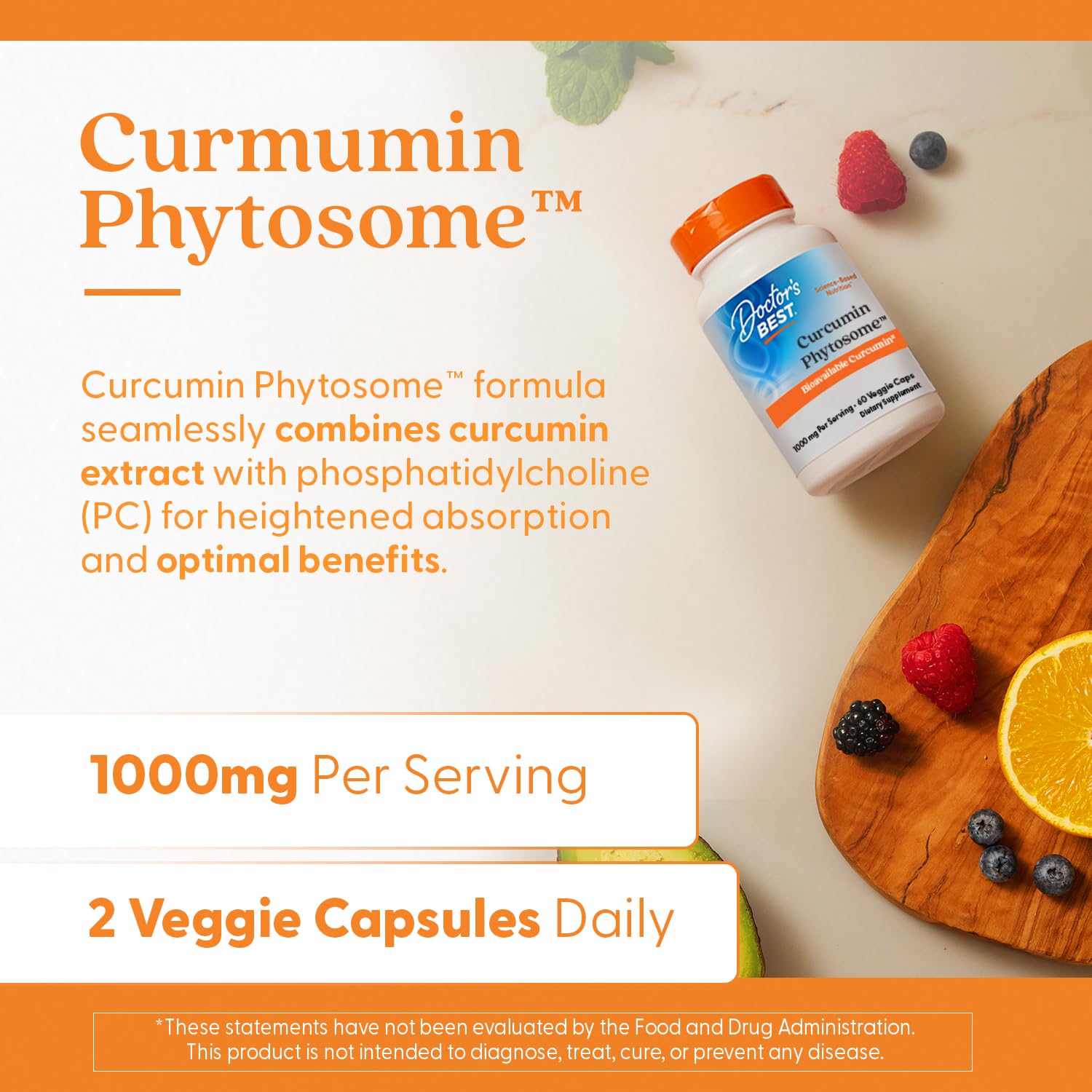 Doctor's BEST Curcumin Phytosome Supplement 1000mg capsules on a table