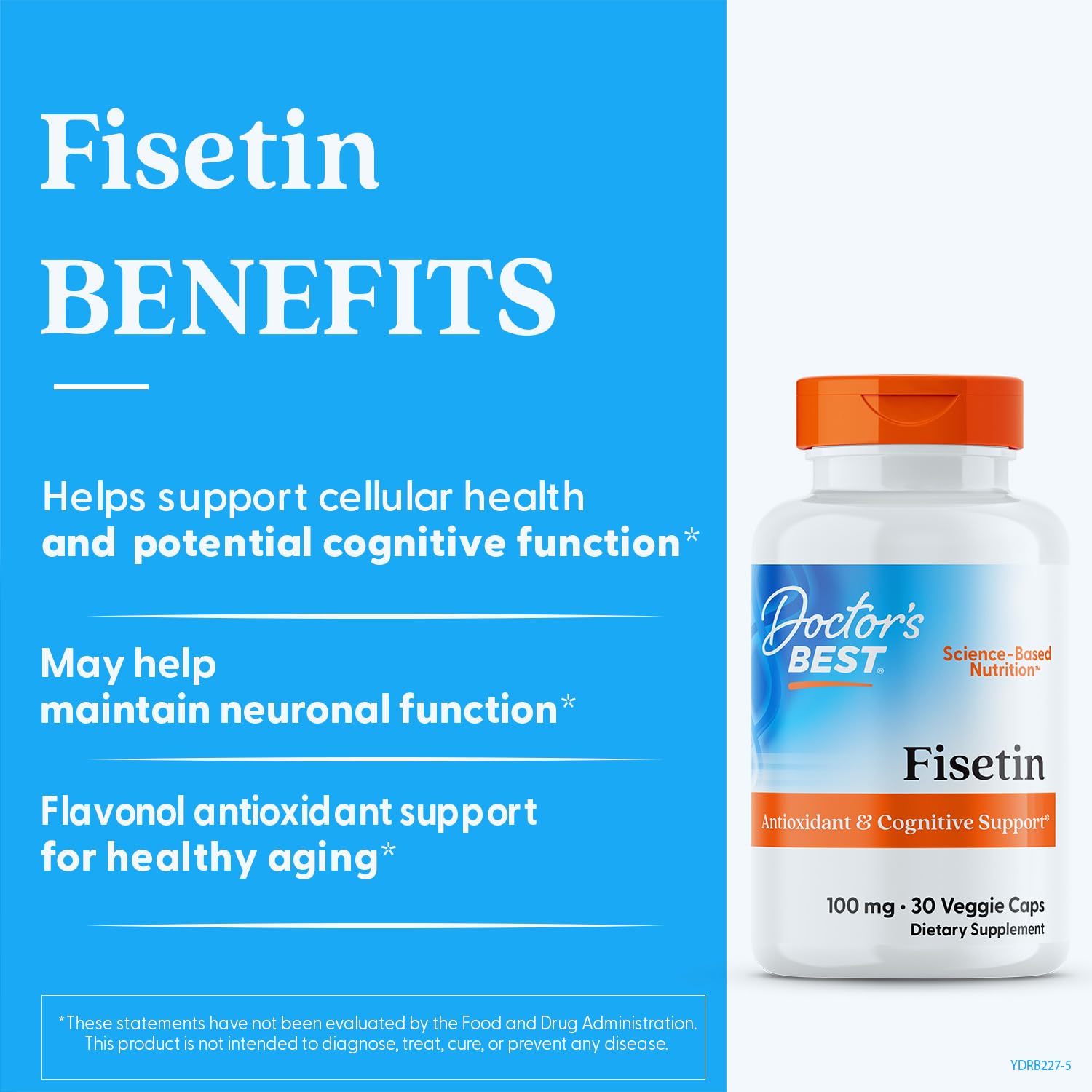 Doctor's BEST Fisetin 100mg vegetarian capsule side view