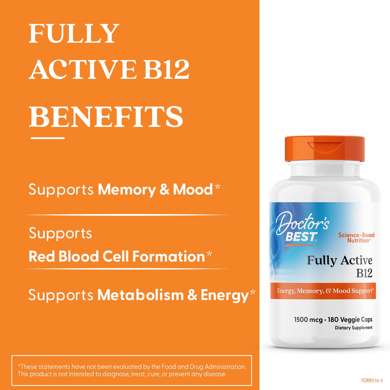 Doctor's BEST Fully Active B12 1500 mcg vegetarian capsules side view