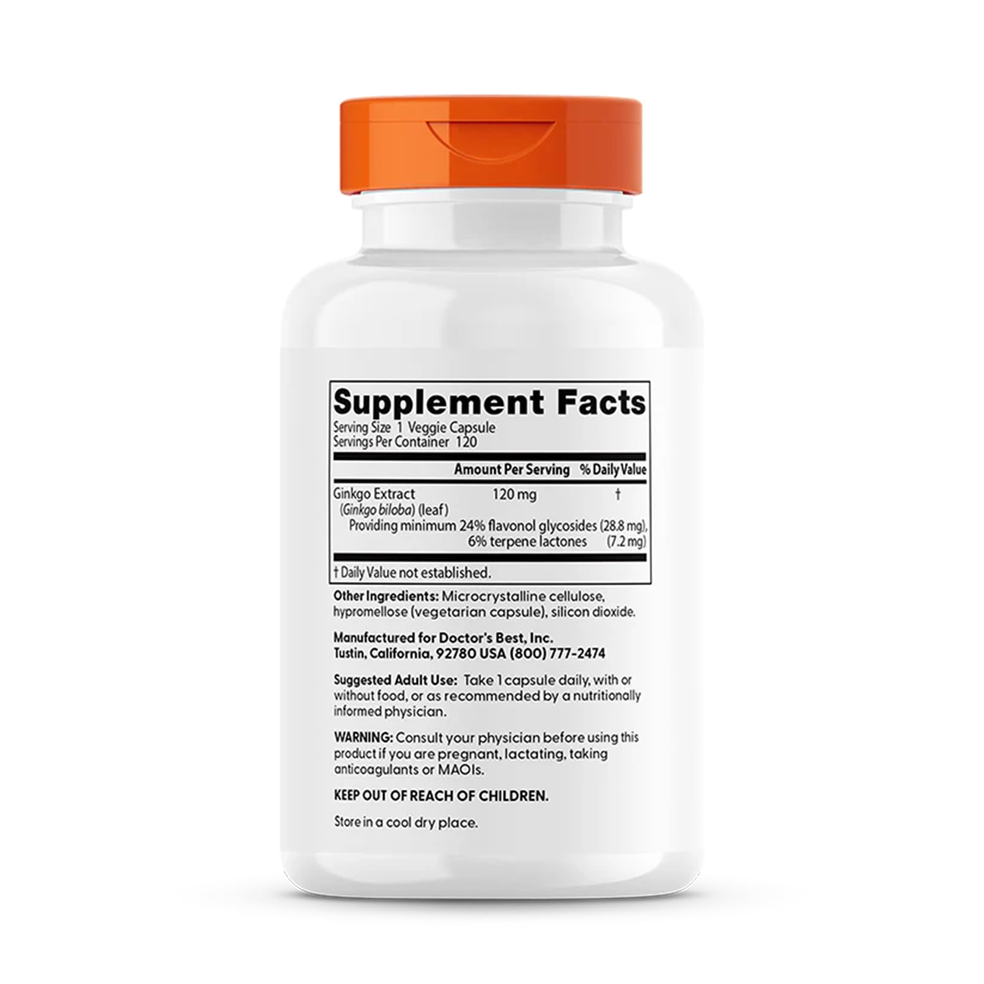 Doctor's BEST Ginkgo Biloba 120 Capsules side view with label