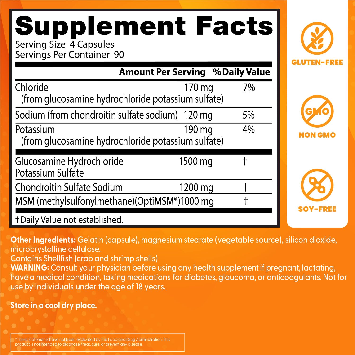 Doctor's BEST Glucosamine Chondroitin MSM supplement label details