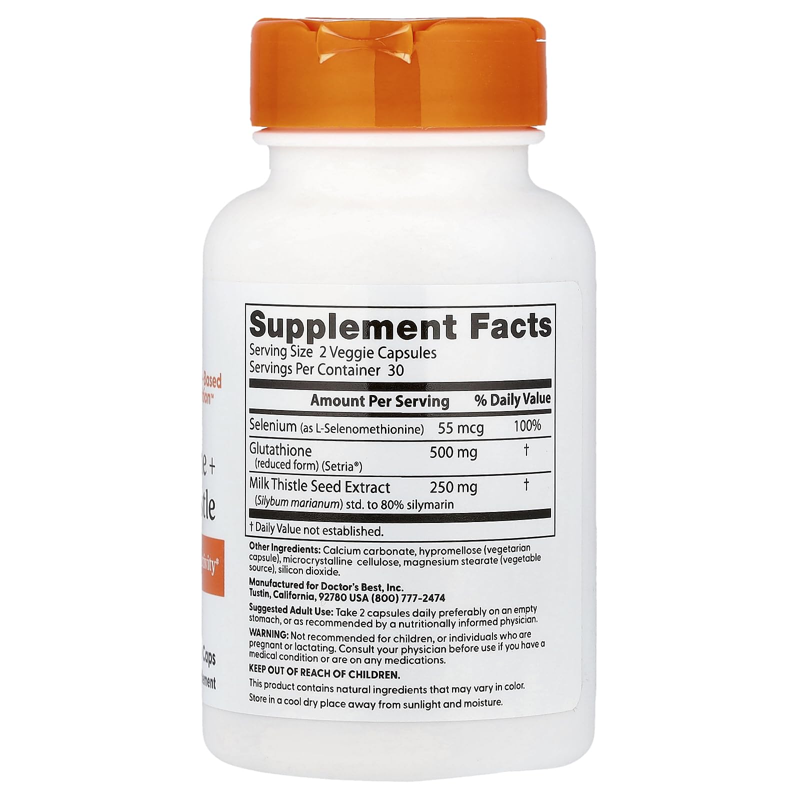 Doctor's BEST Glutathione + Milk Thistle veggie capsules close-up