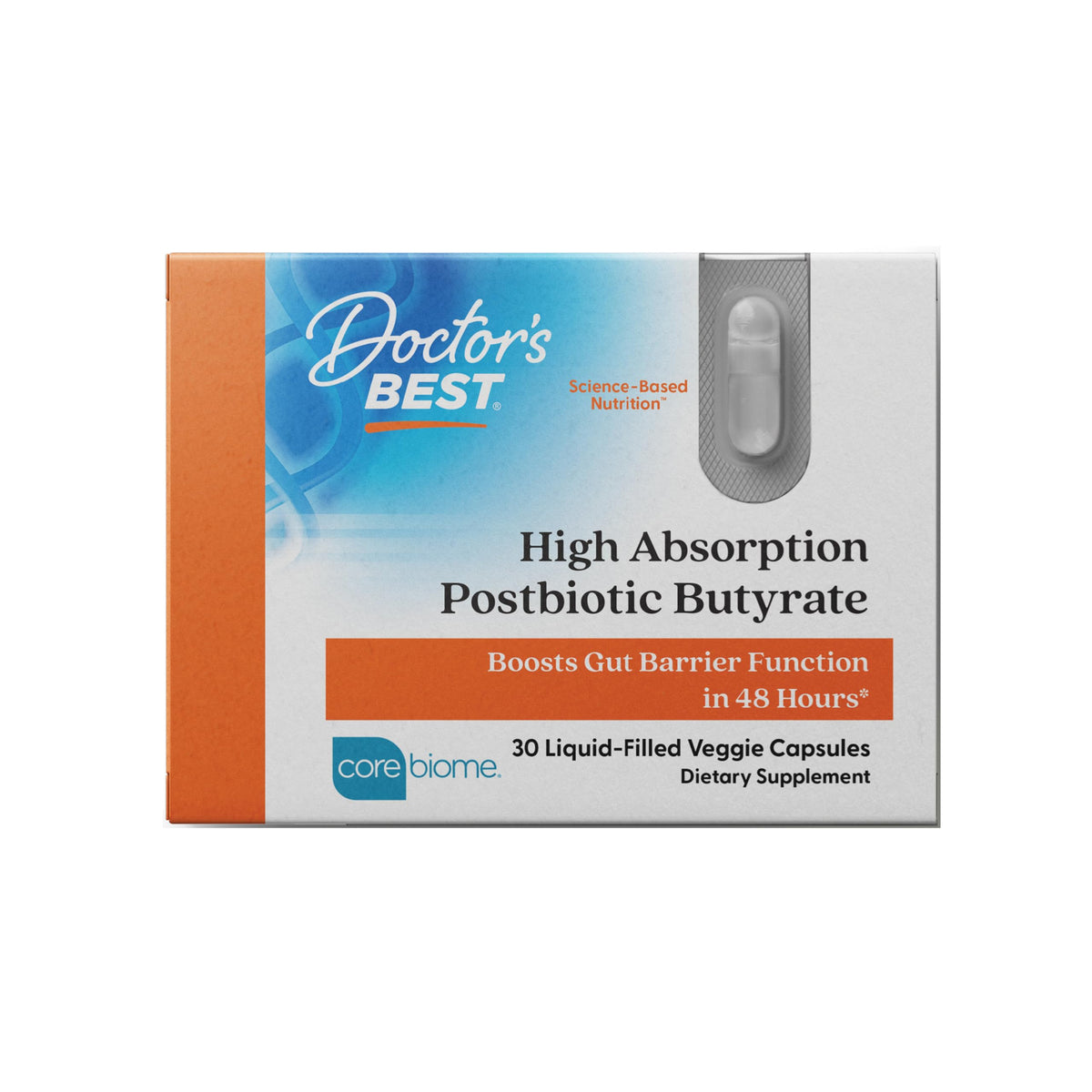 Doctor's BEST High Absorption Postbiotic Butyrate 300mg Capsules front view