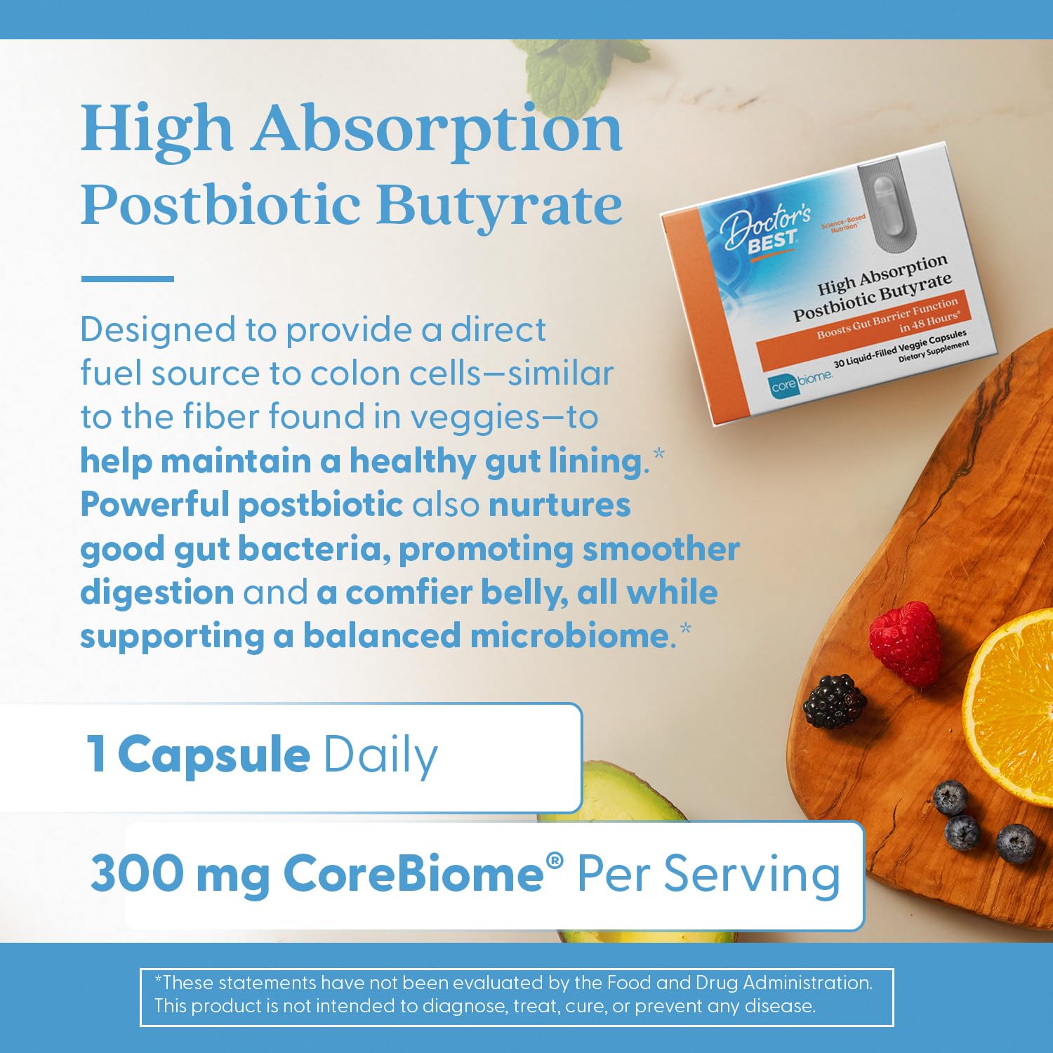 Doctor's BEST High Absorption Postbiotic Butyrate 300mg Capsules side view