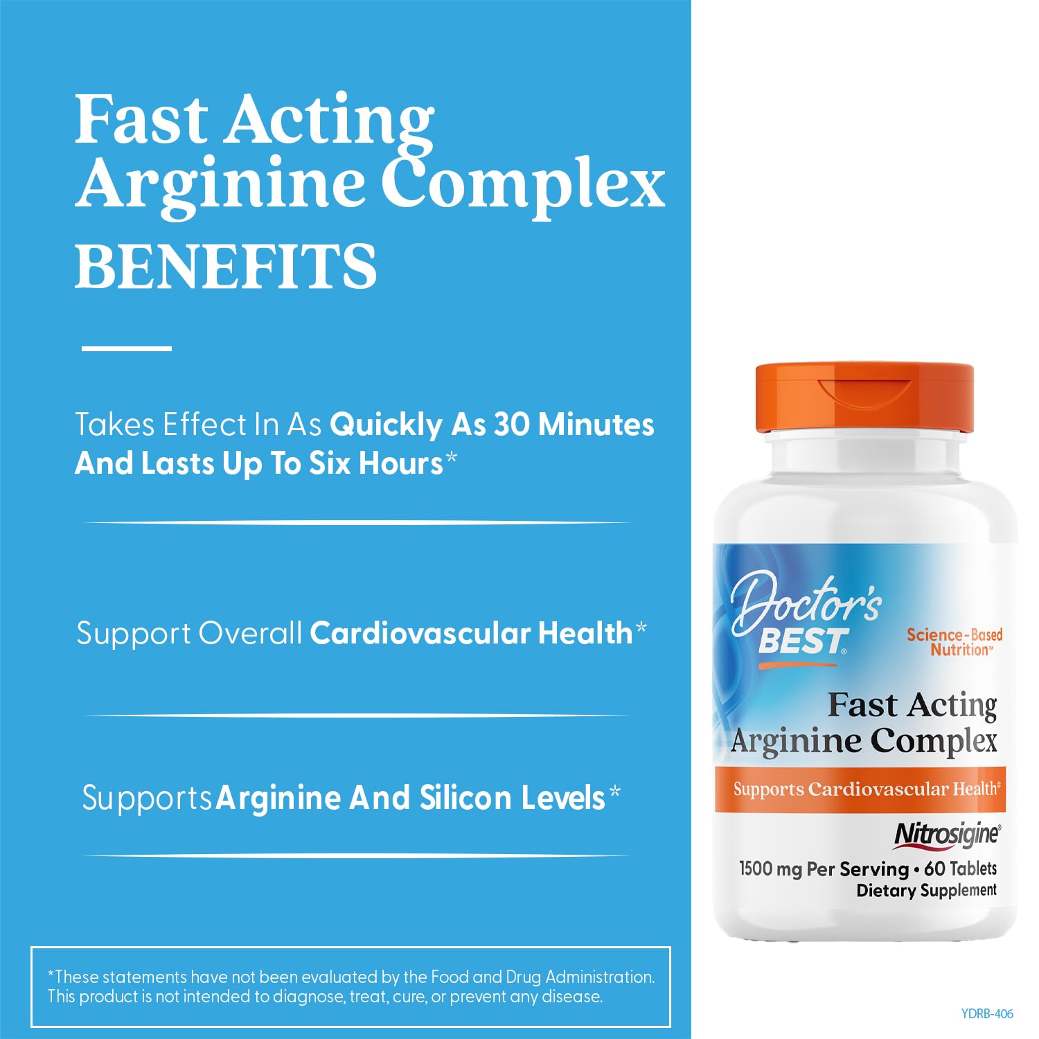 Doctor's BEST L-Arginine Nitrosigine Complex 1500mg 60 Tablets side view