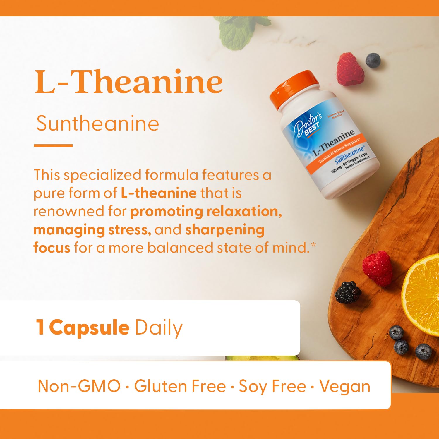 Doctor's BEST L-Theanine 150mg Veggie Capsules side view