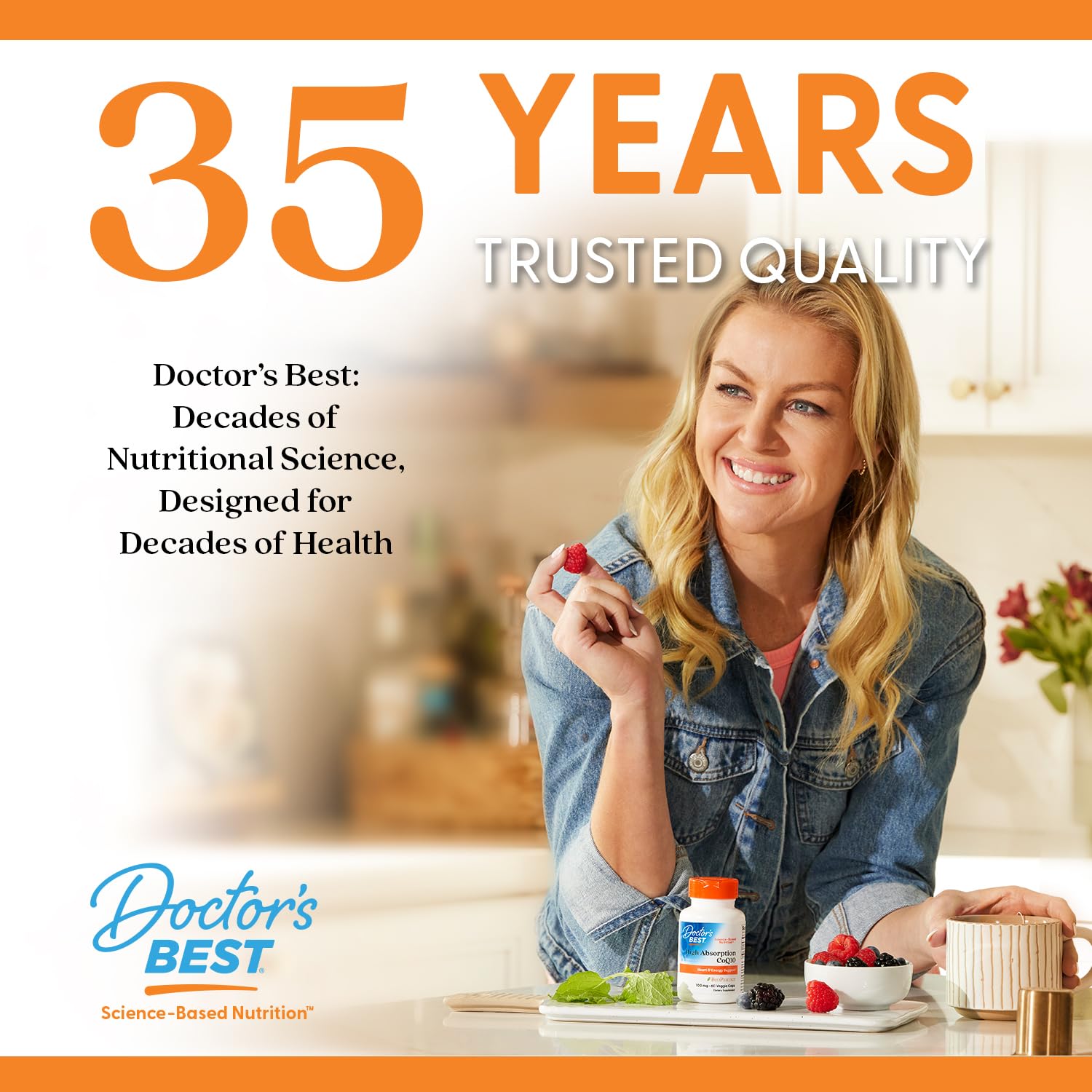 Doctor's BEST L-Theanine 150mg Veggie Capsules with a measuring spoon