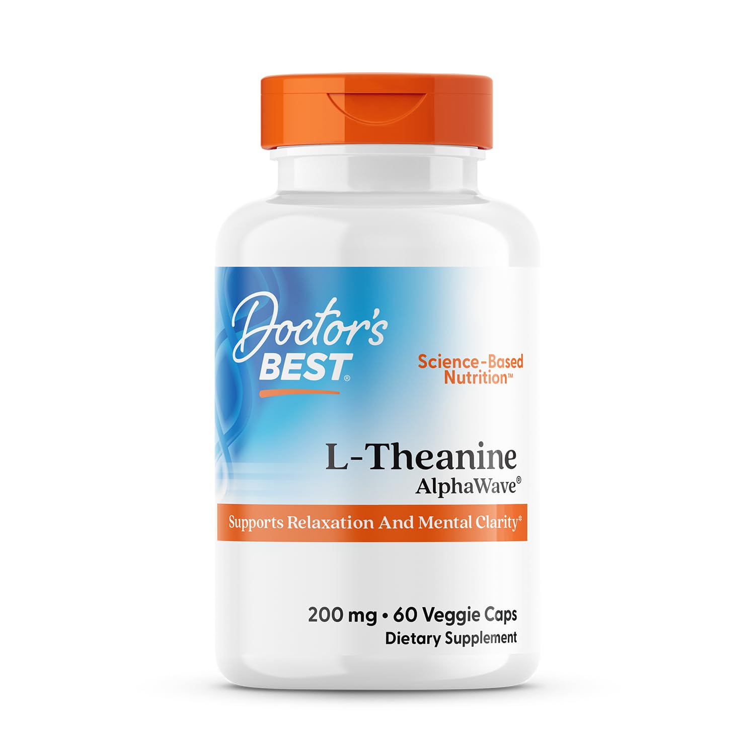 Doctor's BEST L-Theanine Supplement 200mg Veggie Capsules front view
