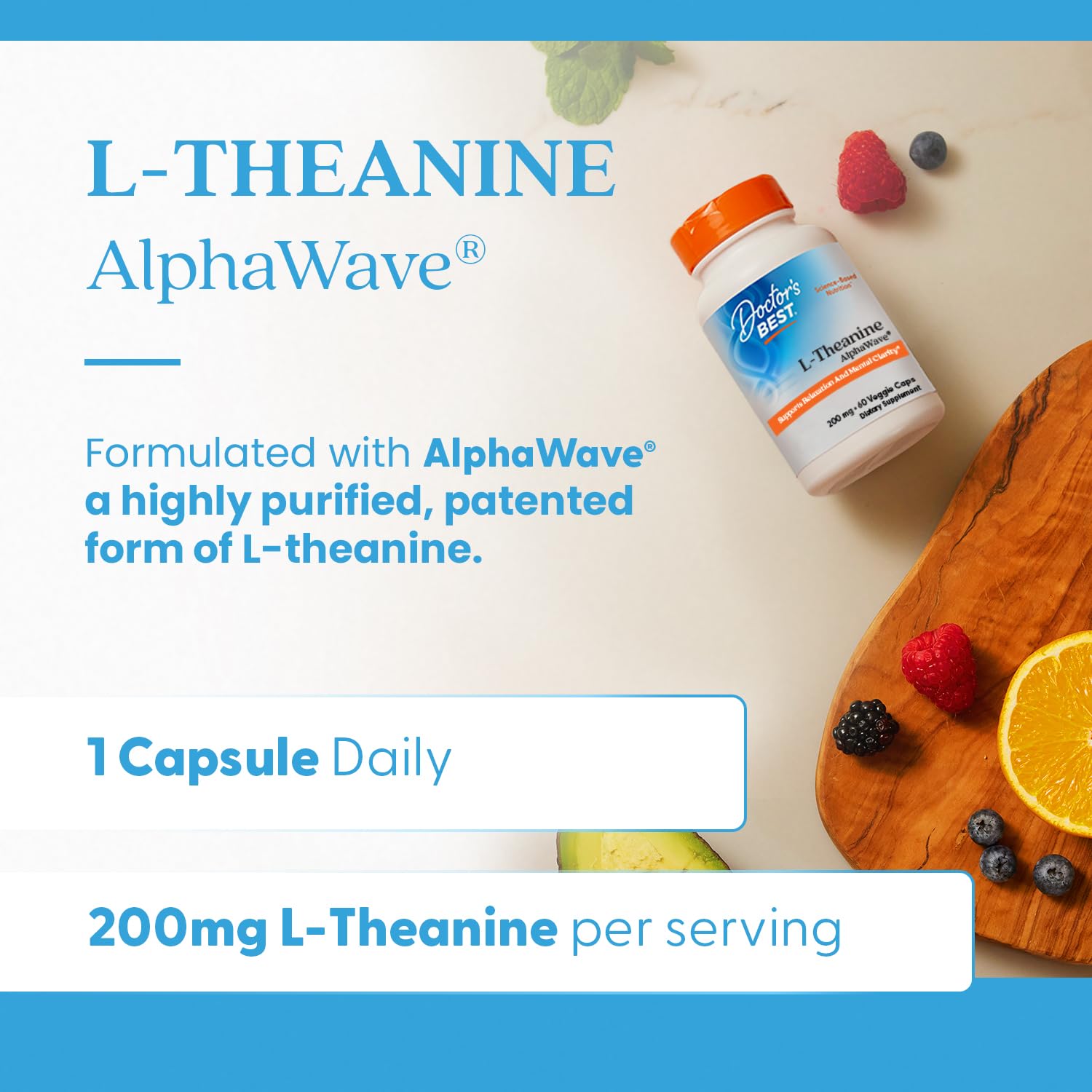 Doctor's BEST L-Theanine Supplement 200mg Veggie Capsules side view