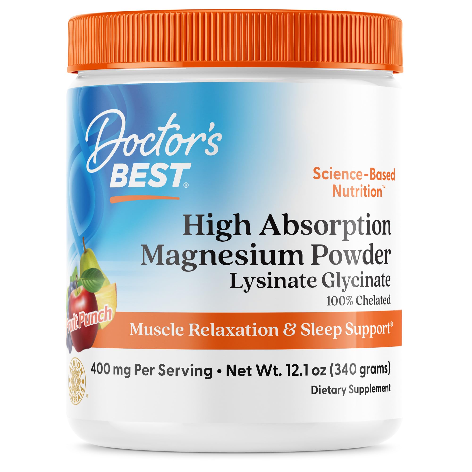 Doctor's BEST Magnesium Glycinate Powder 340g front view packaging
