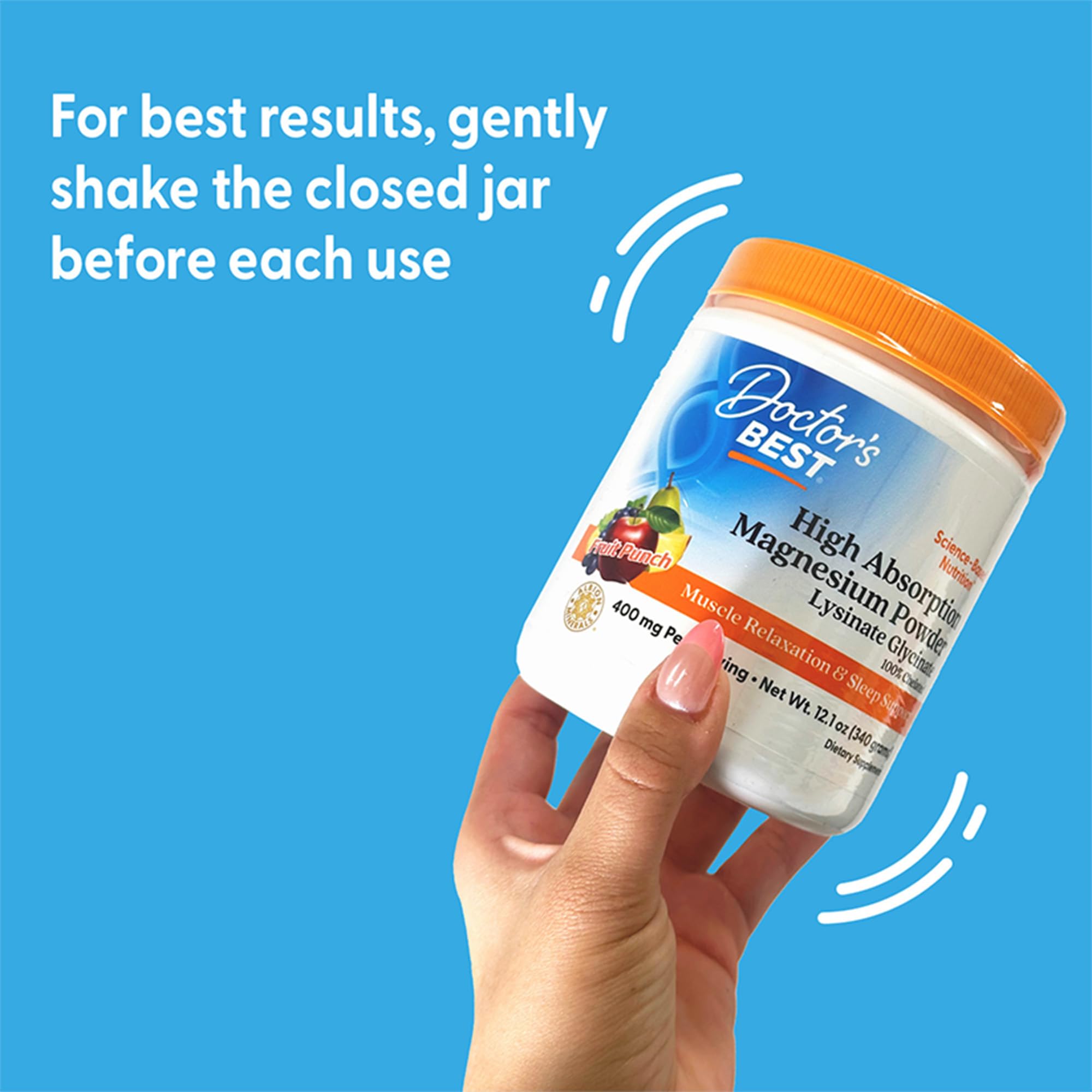 Doctor's BEST Magnesium Glycinate Powder 340g side view packaging