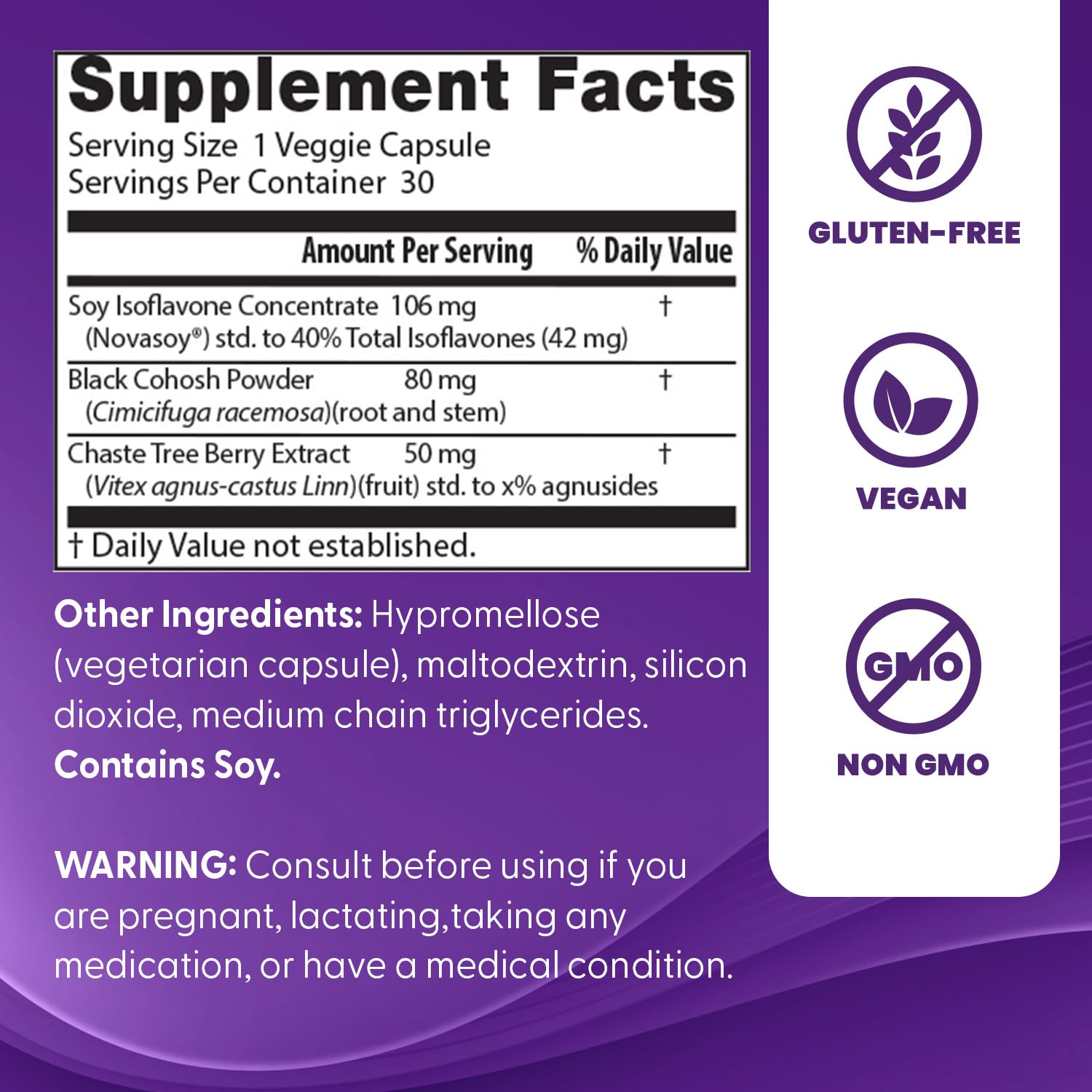 Doctor's BEST Menopause Support Supplement back view with ingredient list