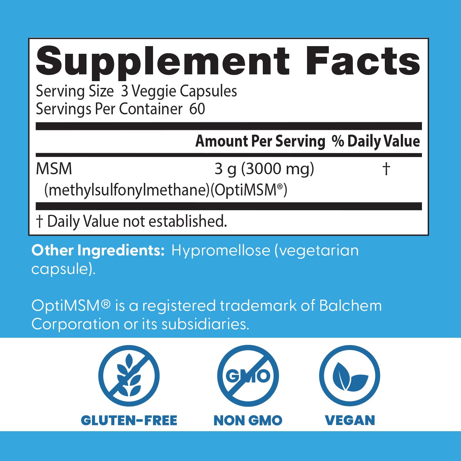 Doctor's BEST MSM Supplement 3000mg capsules on a wooden surface