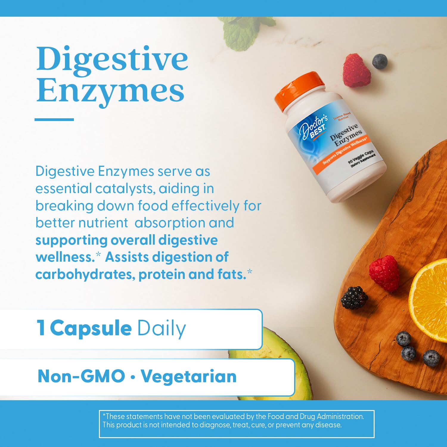 Doctor's BEST Multi-Enzymes Supplement back view with ingredient list