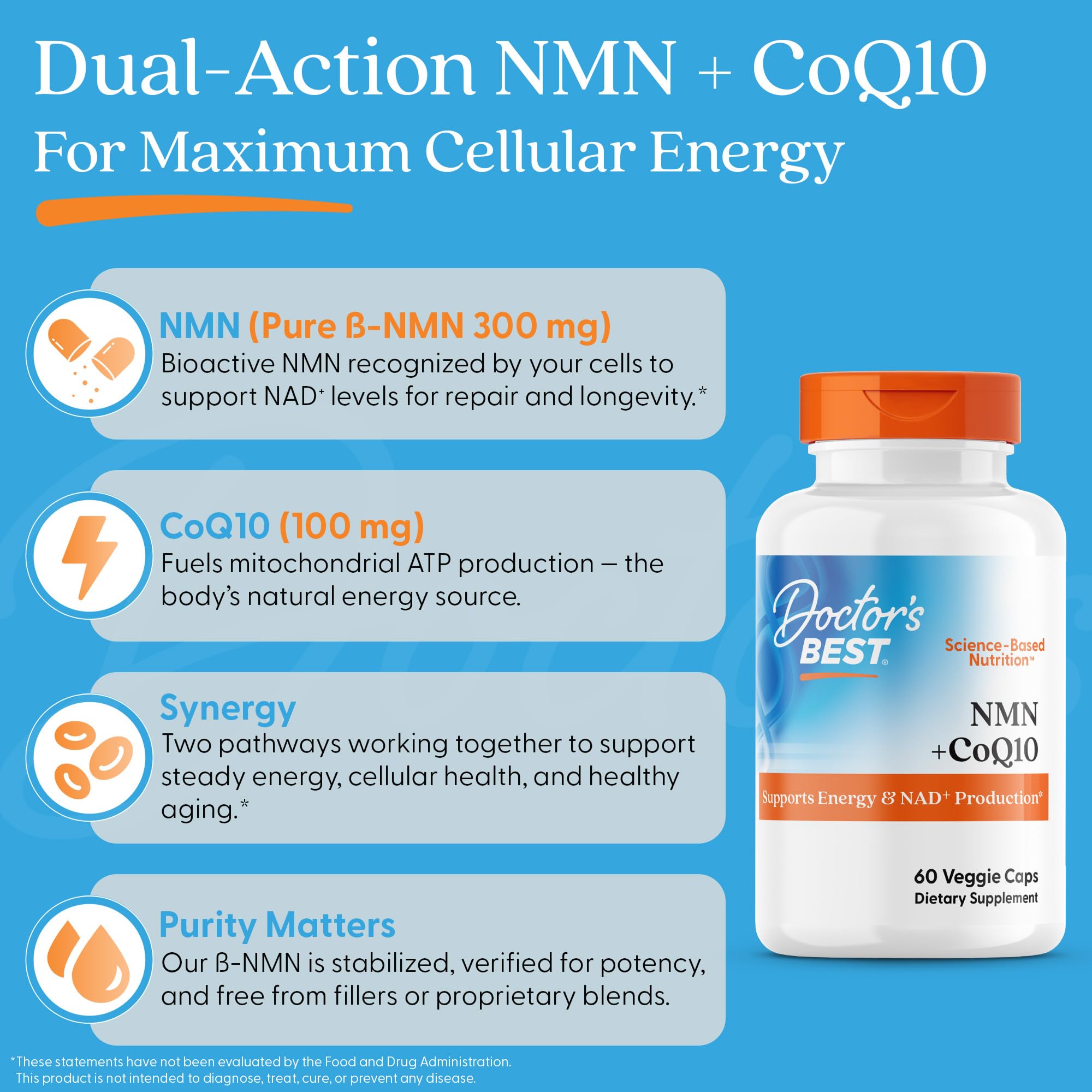 Doctor's BEST NMN + CoQ10 Supplement 300mg + 100mg packaging
