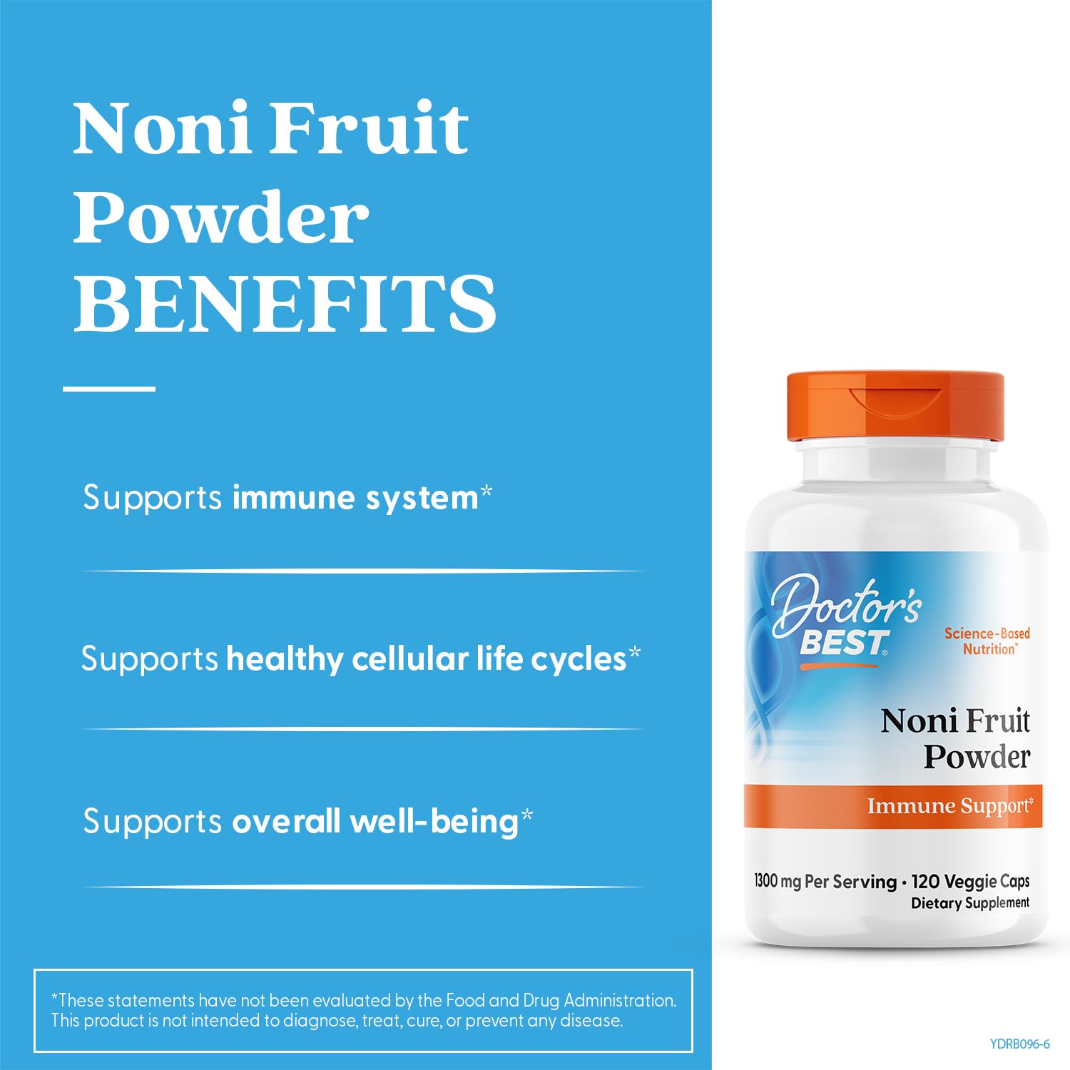 Doctor's BEST Noni Fruit Powder Capsules 1300mg bottle side view