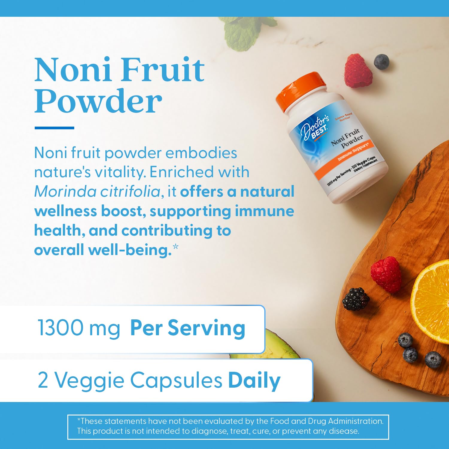 Doctor's BEST Noni Fruit Powder Capsules 1300mg label close-up