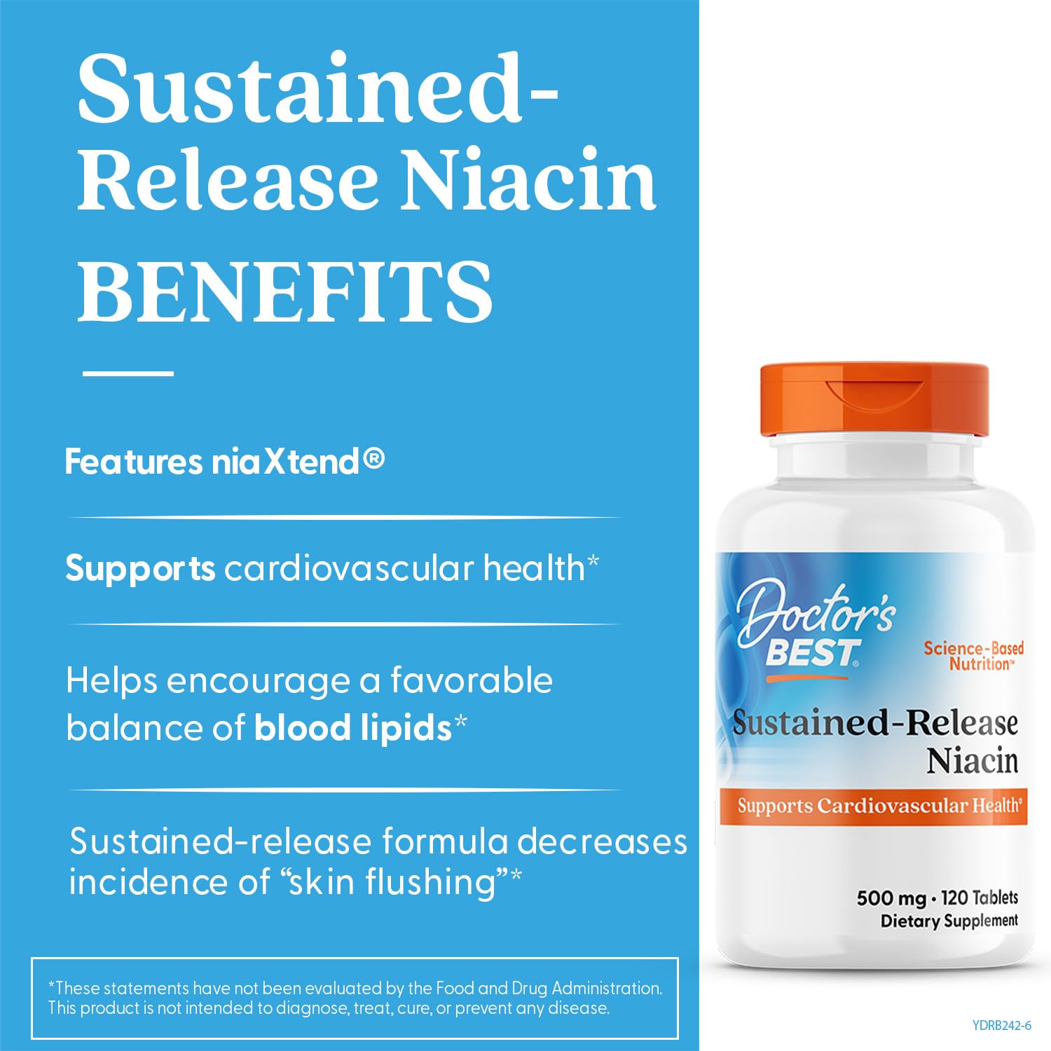 Doctor's BEST Real Niacin 500mg capsule bottle side view