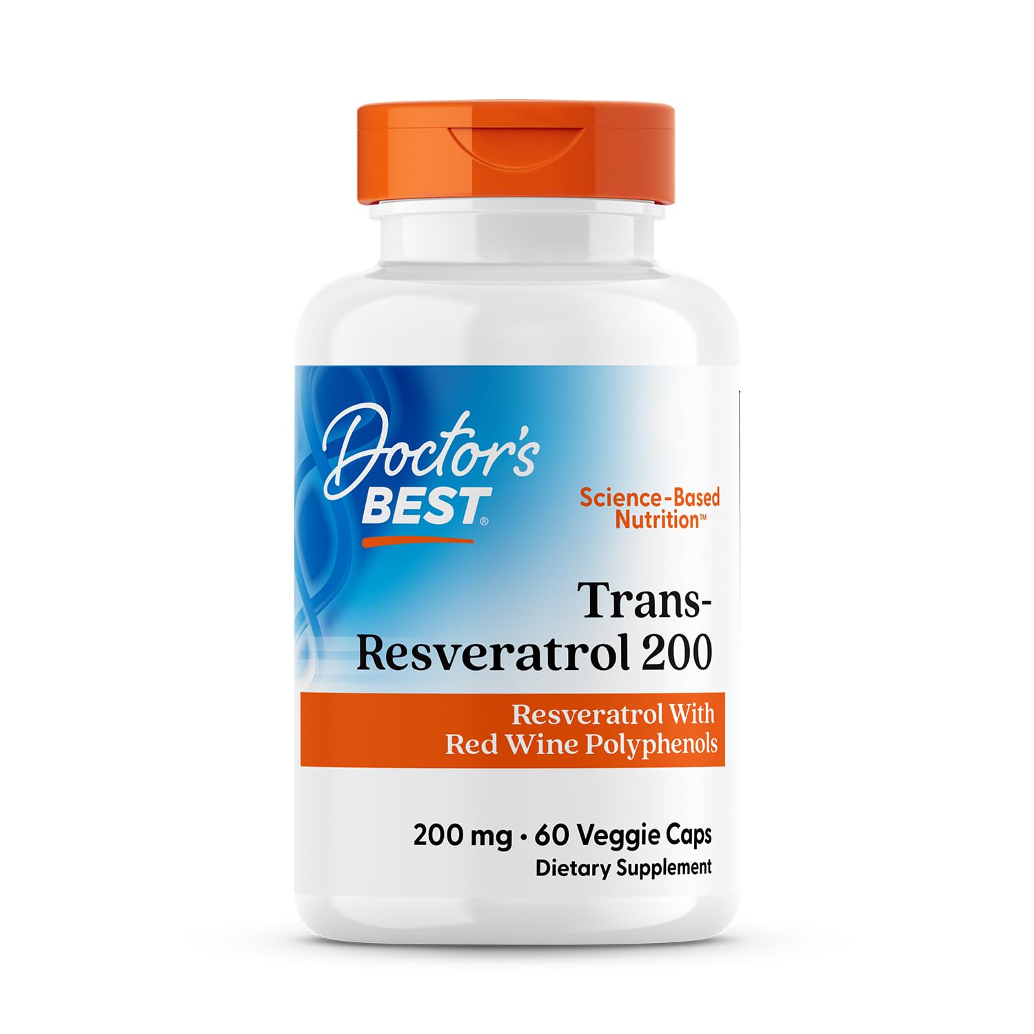 Doctor's BEST Trans-Resveratrol Supplement 200mg 60 Capsules front view