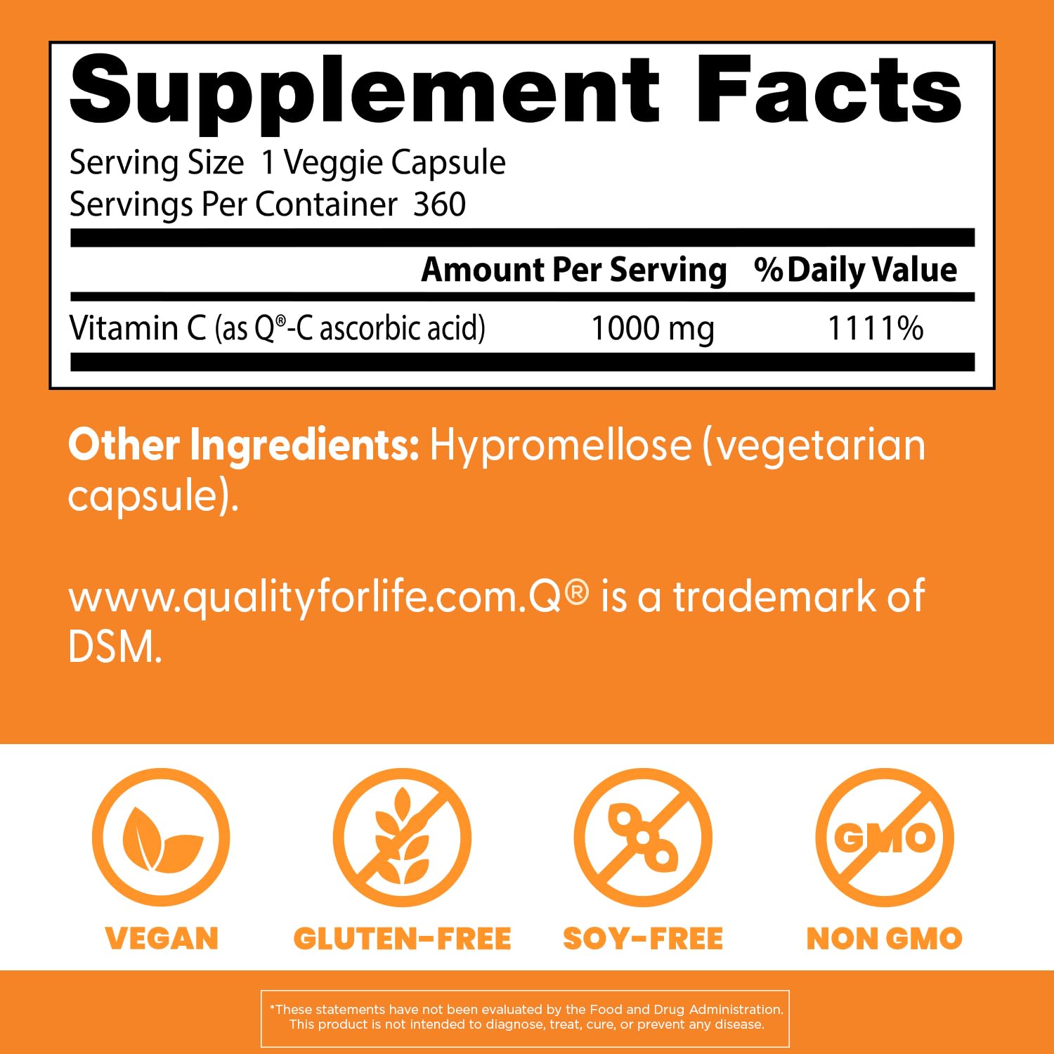 Doctor's BEST Vitamin C Supplement 1000mg bottle side view
