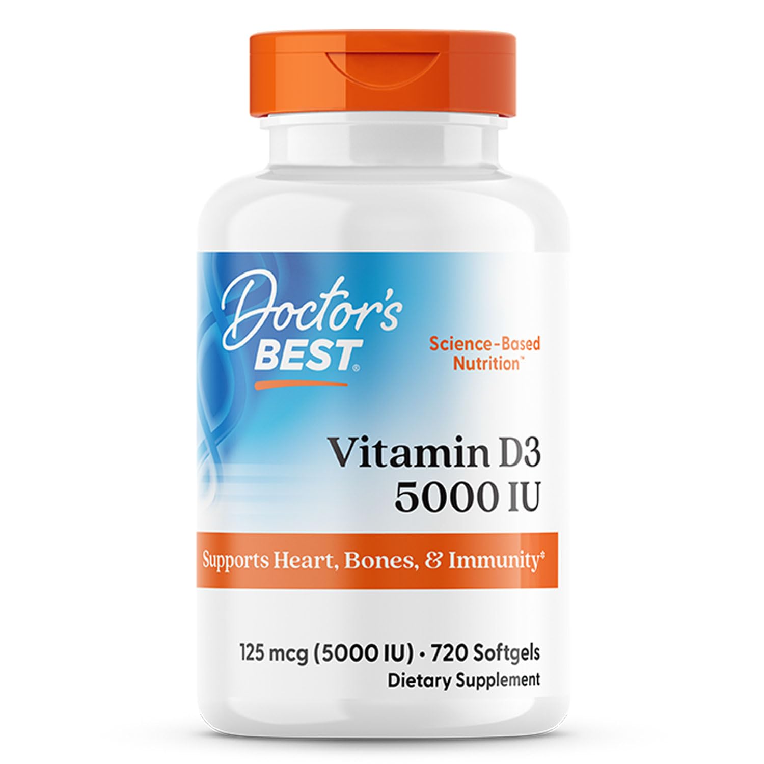Doctor's BEST Vitamin D3 5000 IU softgel capsules front view