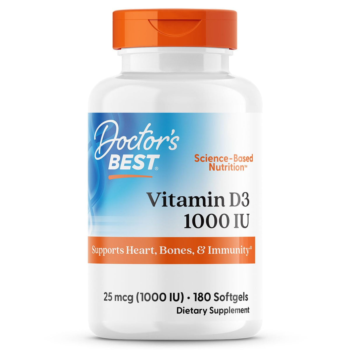 Doctor's BEST Vitamin D3 Supplement 1000 IU softgel front view