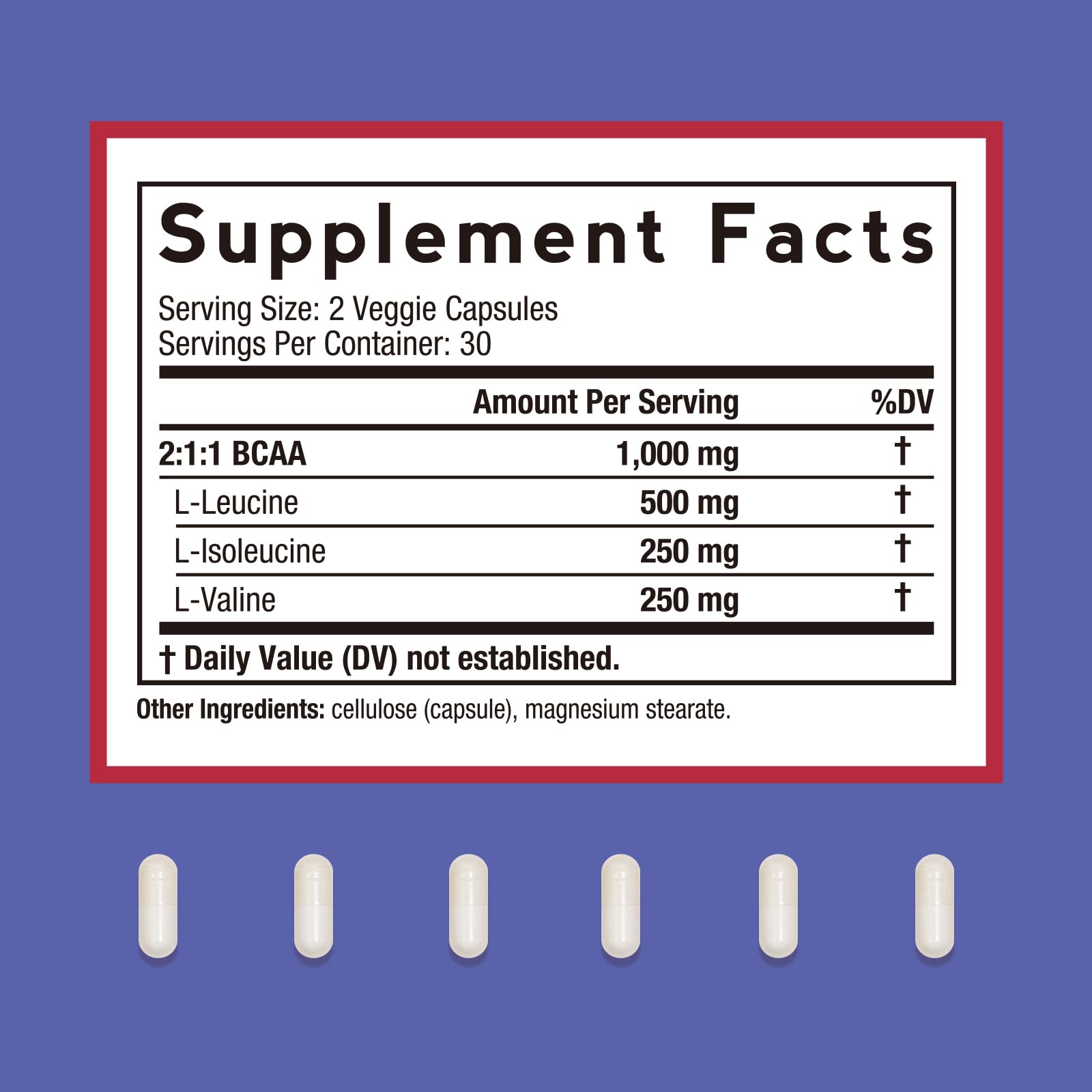 Doctor's Recipes BCAA Capsules side view showing capsule details