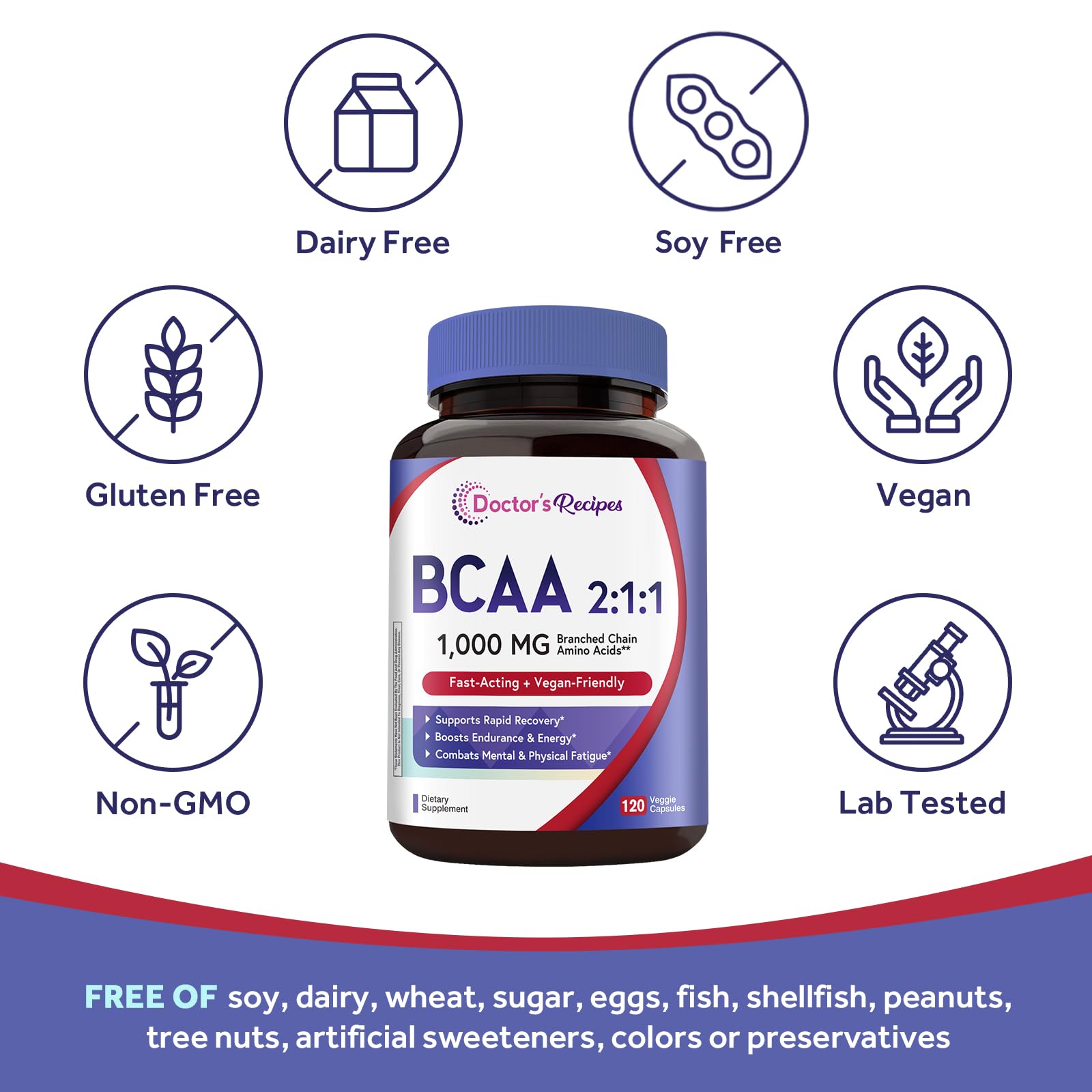 Doctor's Recipes BCAA Capsules with measuring spoon