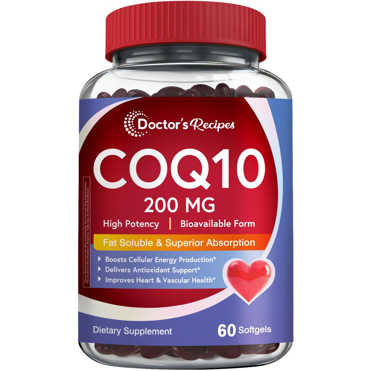 Doctor's Recipes CoQ10 Supplement 200mg softgels front view