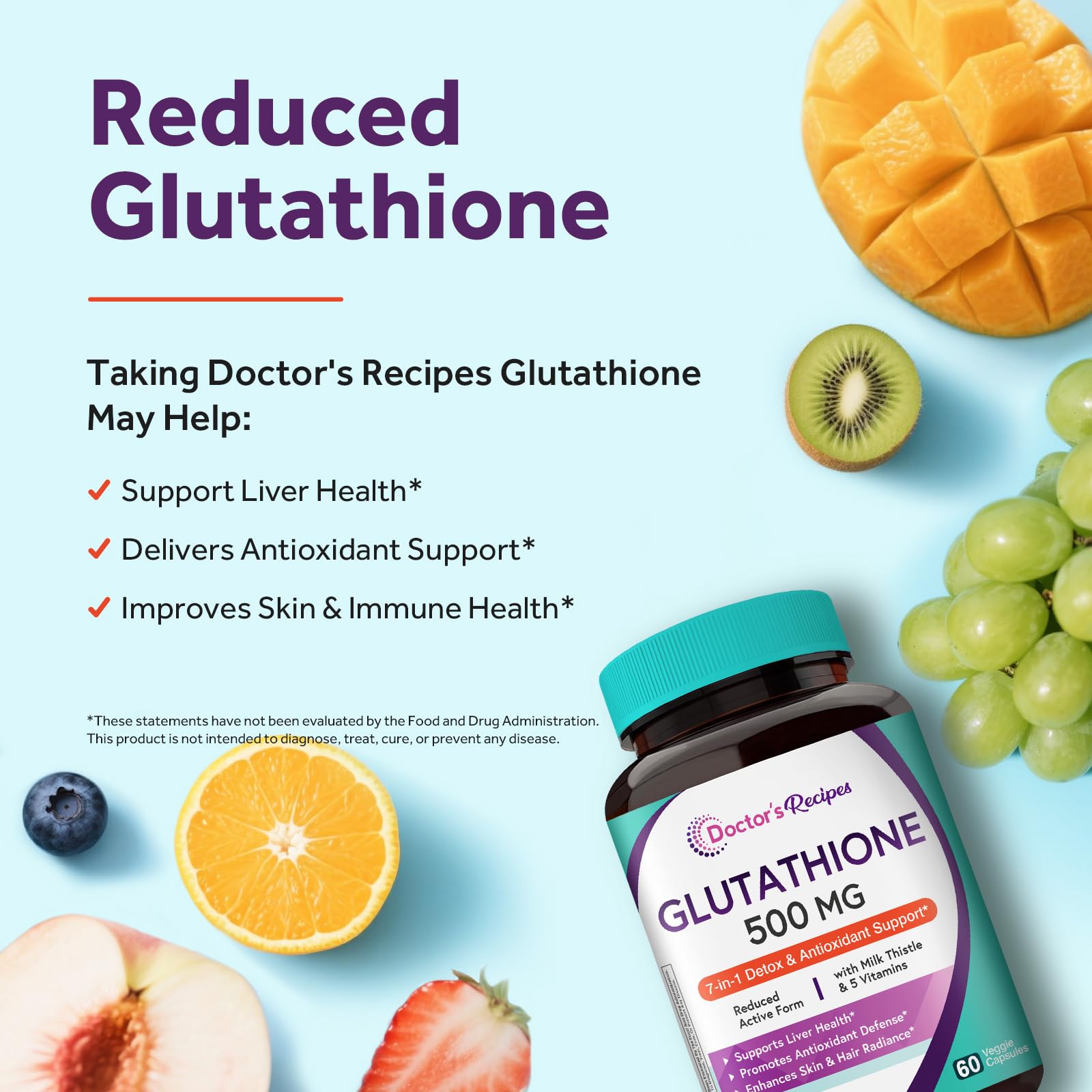 Doctor's Recipes Glutathione Complex 500mg supplement capsule close-up