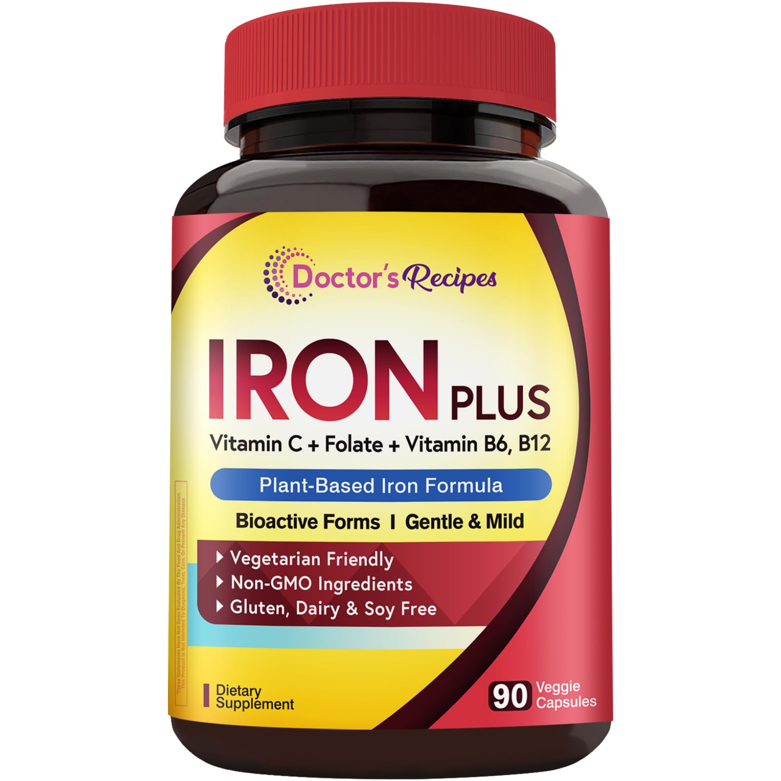 Doctor's Recipes Iron Plus Supplement 36mg Iron Capsules front view