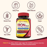 Doctor's Recipes Iron Plus Supplement bottle with capsules on a wooden surface