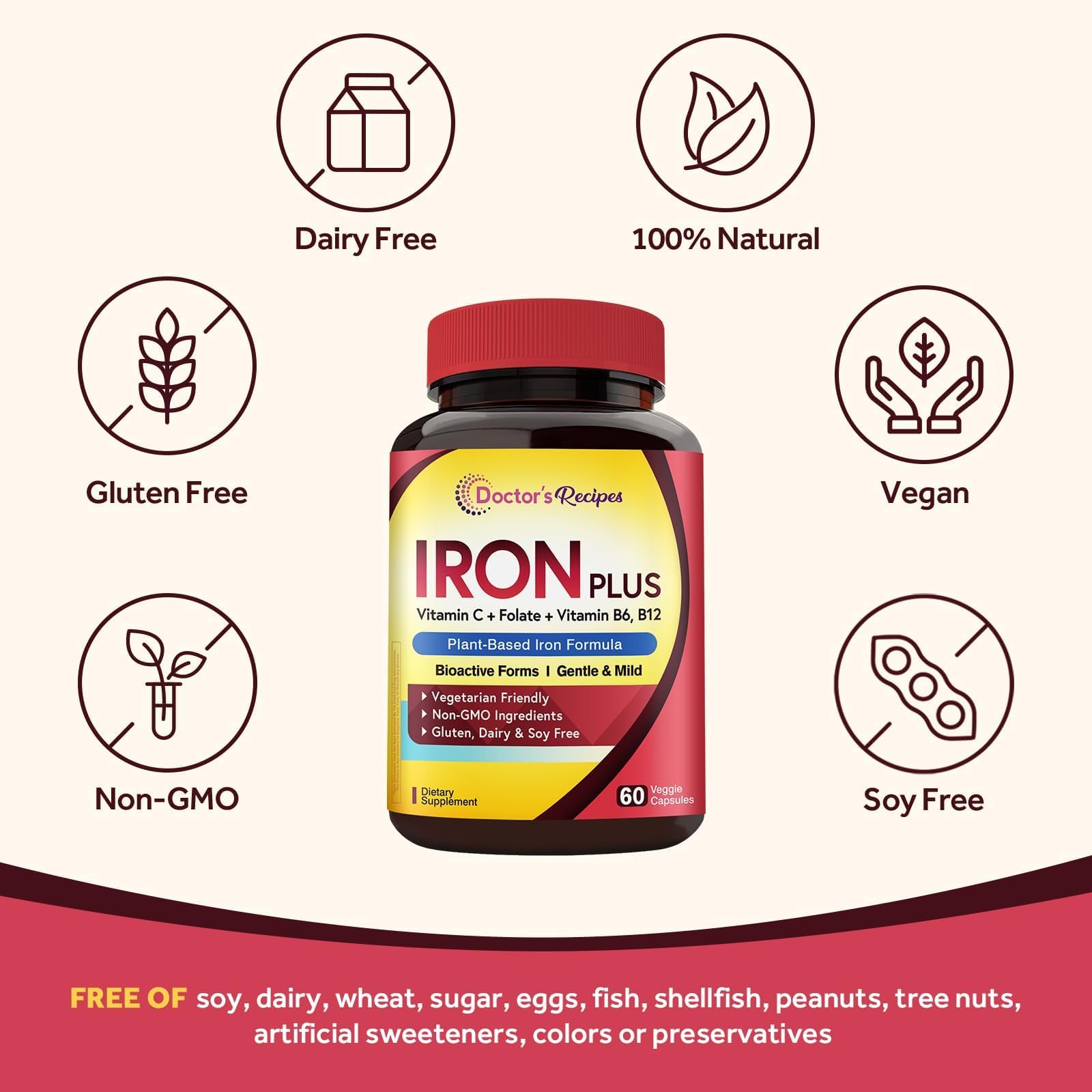 Doctor's Recipes Iron Plus Supplement in hand for scale