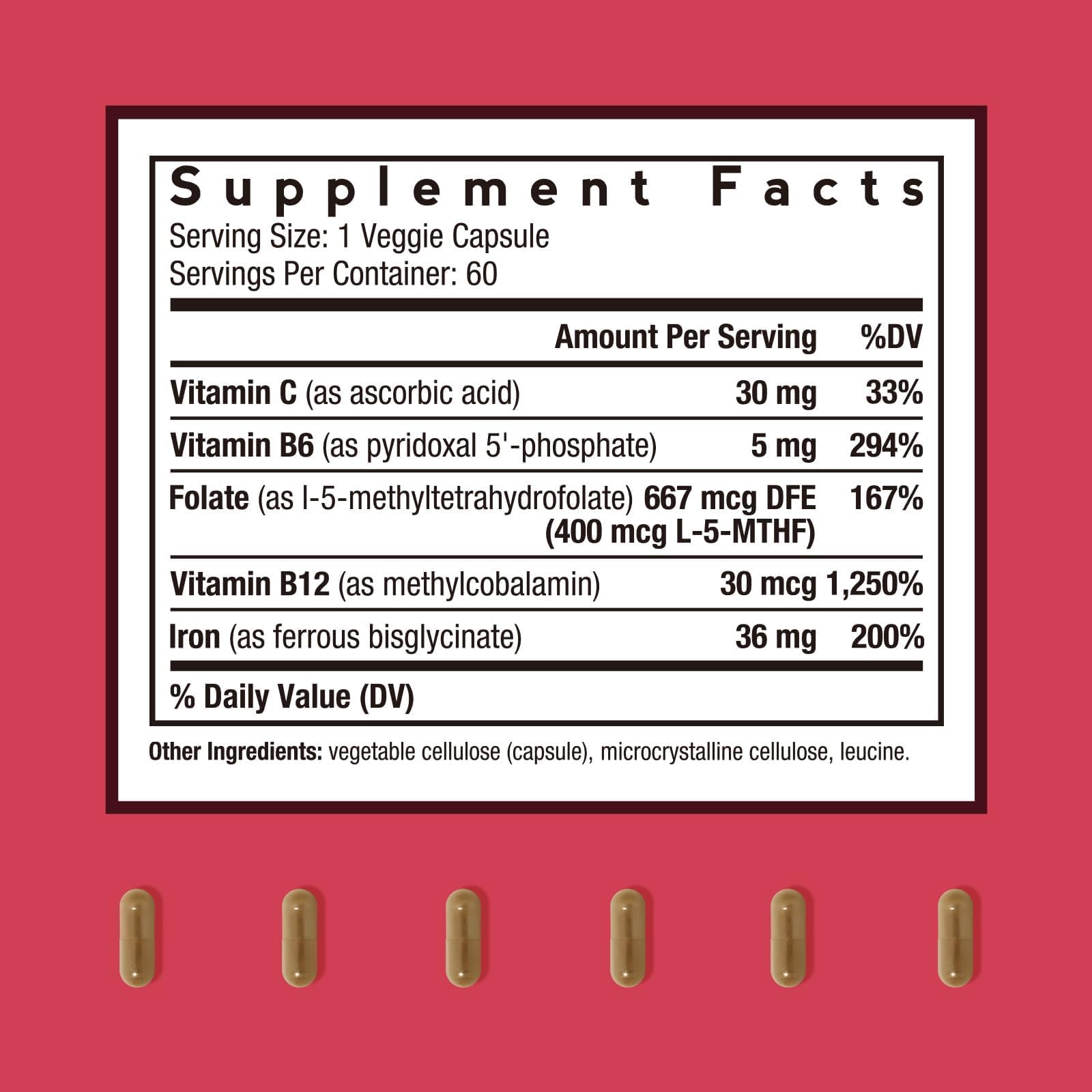 Doctor's Recipes Iron Plus Supplement side view showing capsule