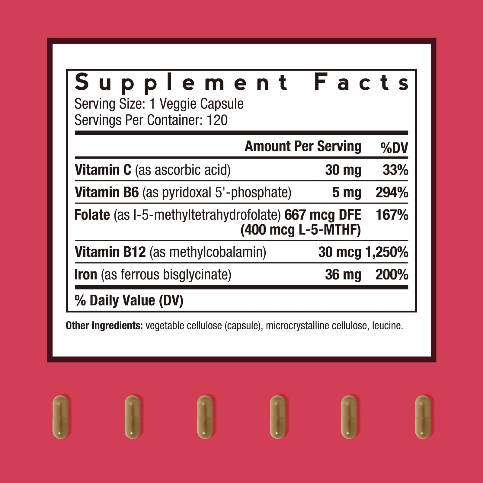 Doctor's Recipes Iron Plus Supplement side view showing label details