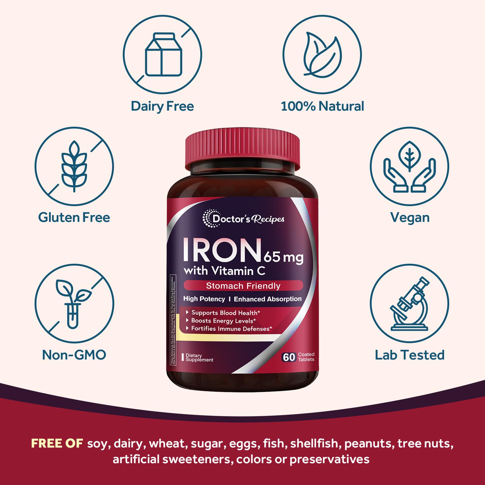 Doctor's Recipes Iron Supplement ingredients list