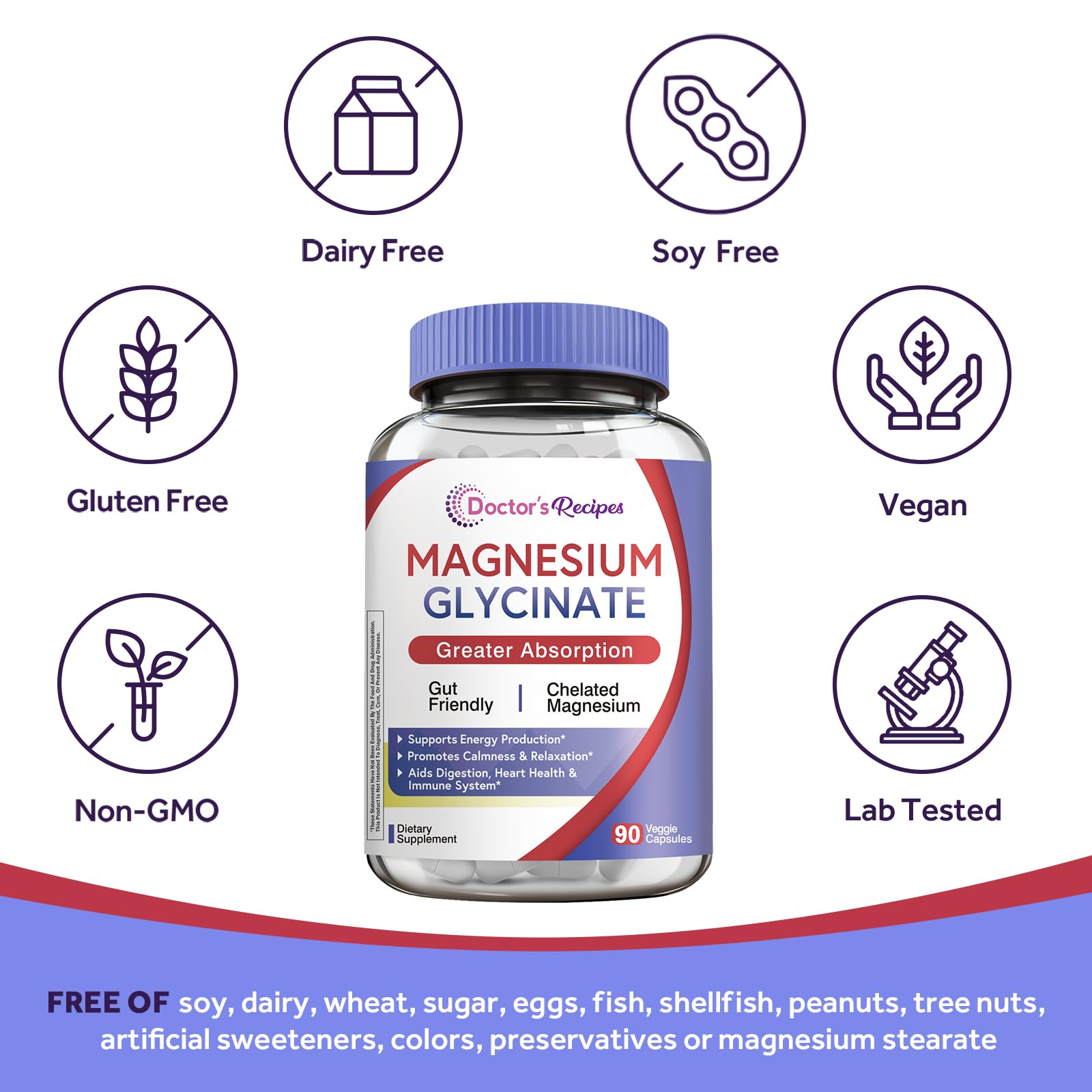 Doctor's Recipes Magnesium Glycinate 100mg supplement ingredients list