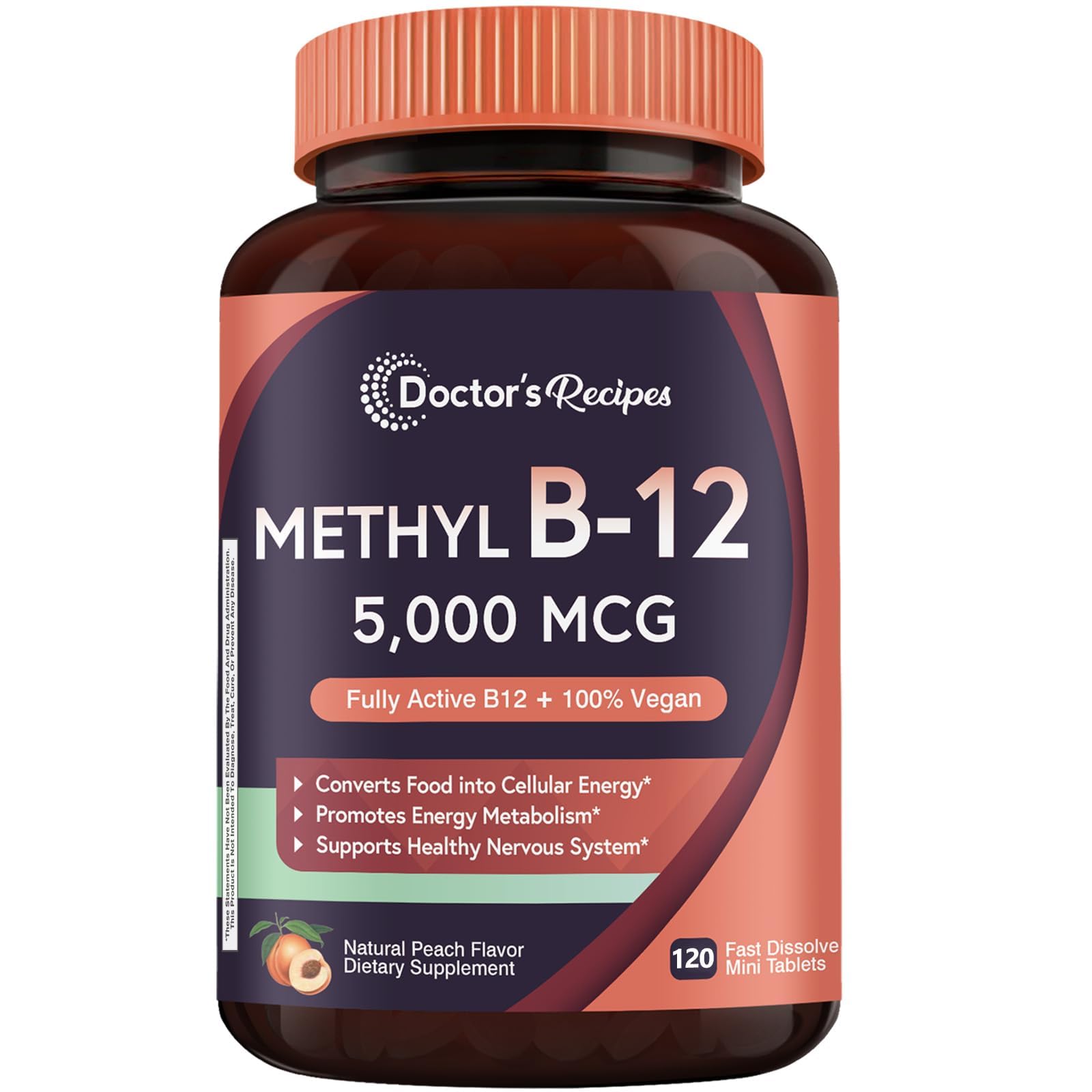 Doctor's Recipes Methyl B12 5000 mcg peach tablets front view