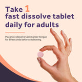 Doctor's Recipes Methyl B12 5000 mcg tablets with a fruit background