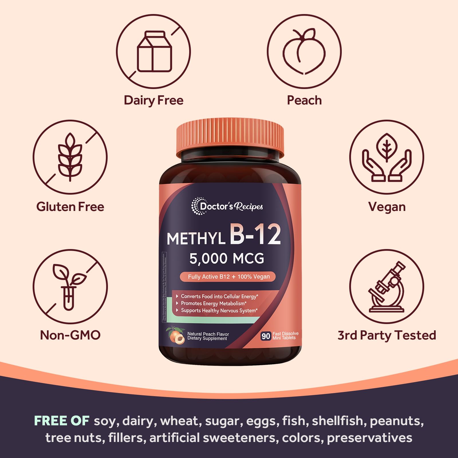 Doctor's Recipes Methyl B12 5000 mcg tablets with a glass of water