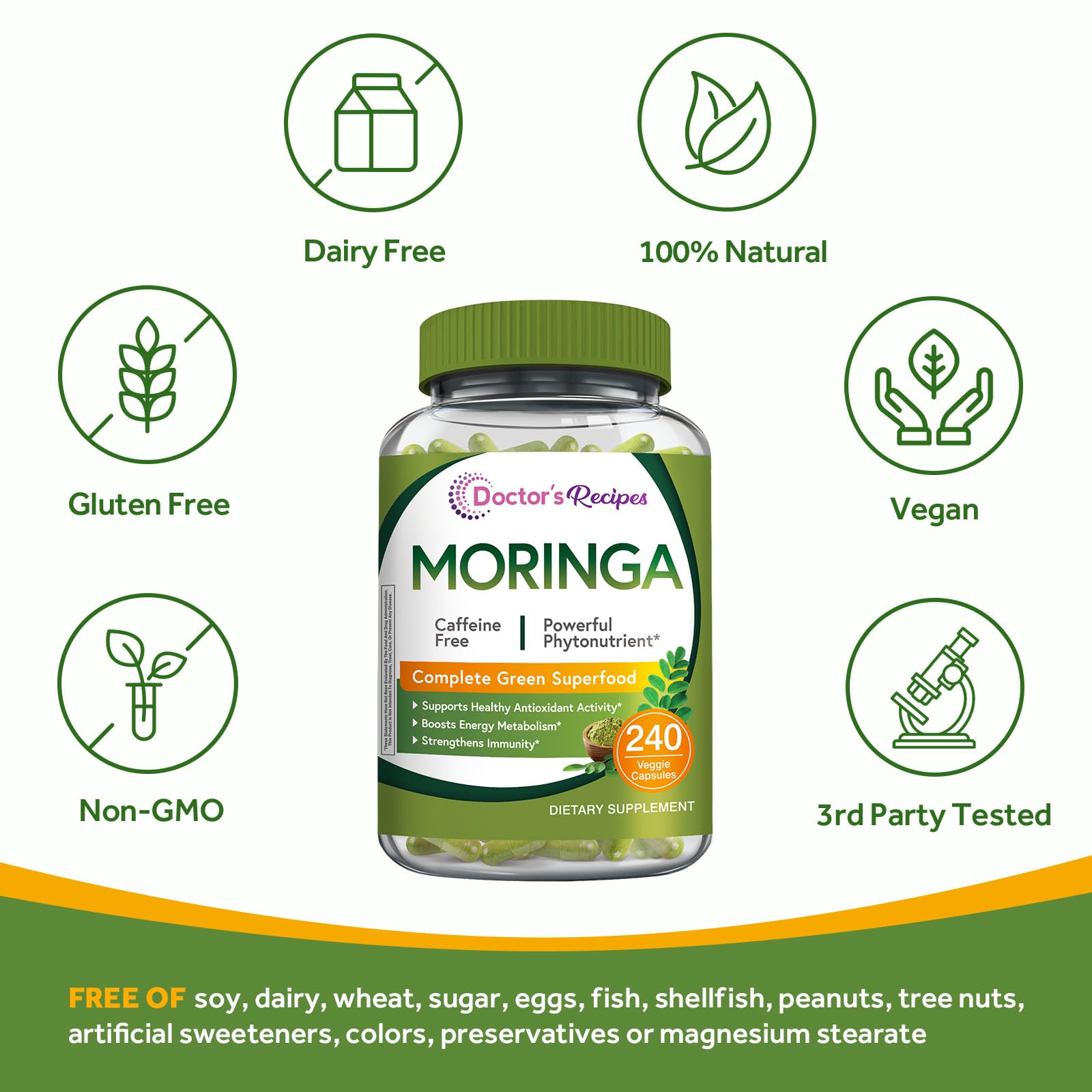 Doctor's Recipes Moringa Supplement 240g close-up of capsule