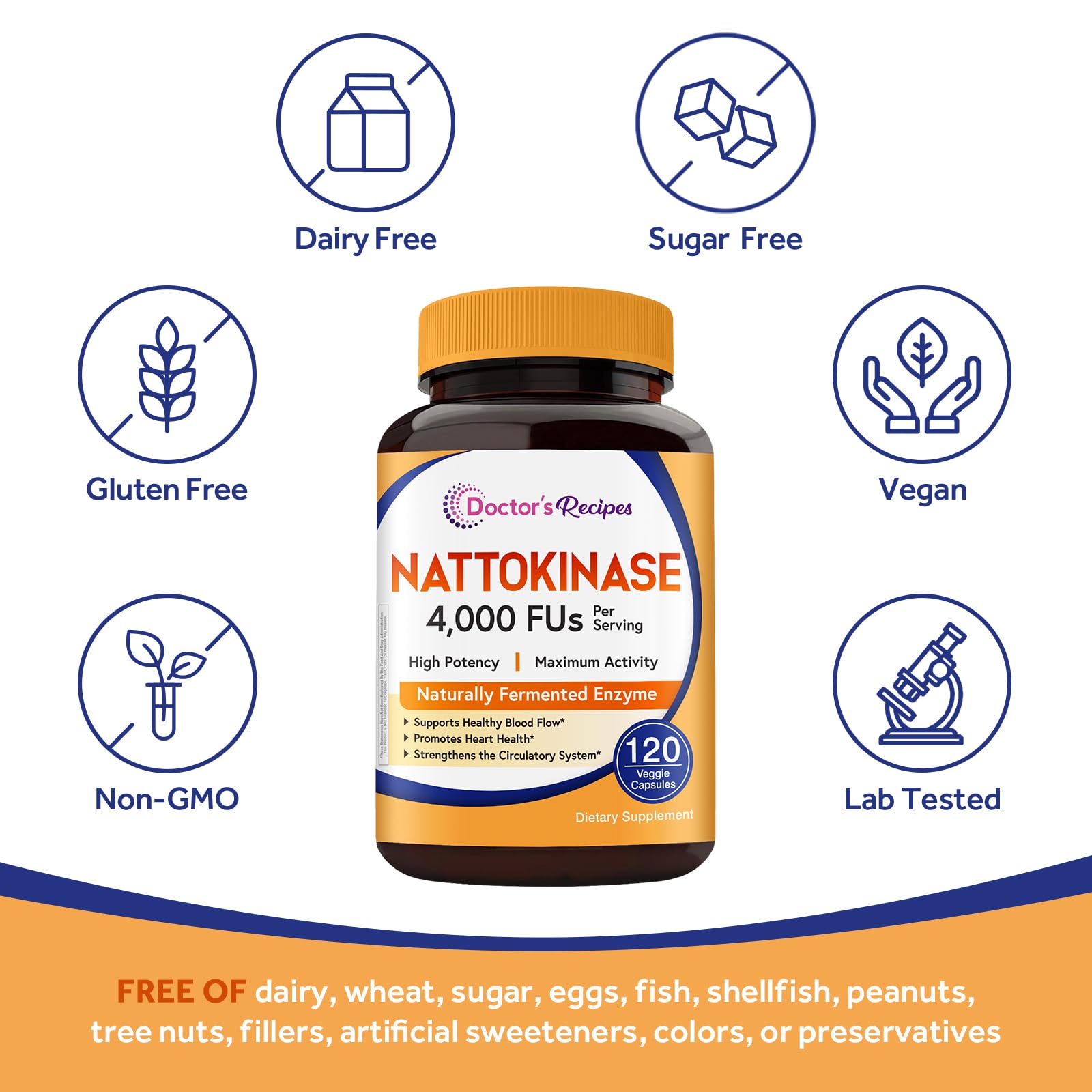 Doctor's Recipes Nattokinase Supplement 4000 FU with ingredients list