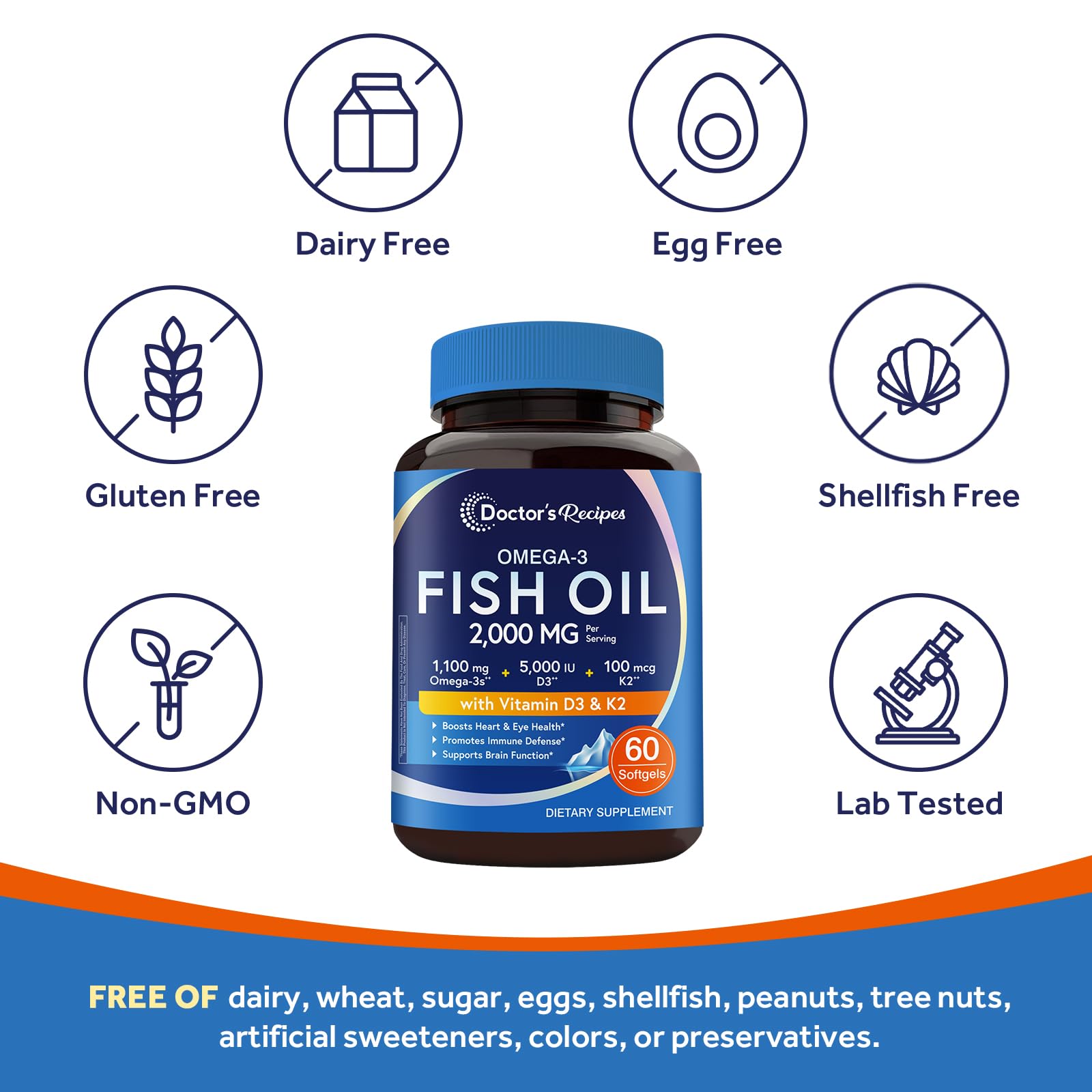 Doctor's Recipes Omega-3 Fish Oil Supplement with Vitamin D3 & K2